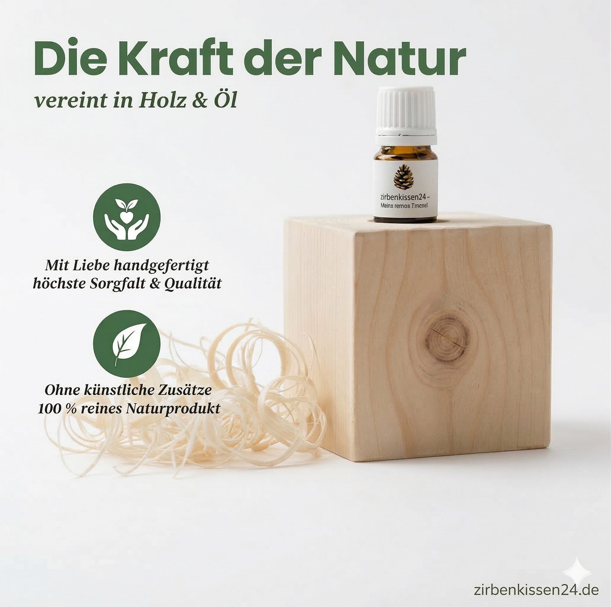 zirbenkissen24 Kantholz Zirbenholz Würfel-Set - 10 ml ätherisches Zirbenöl + Zirbenspäne, (3-tlg)