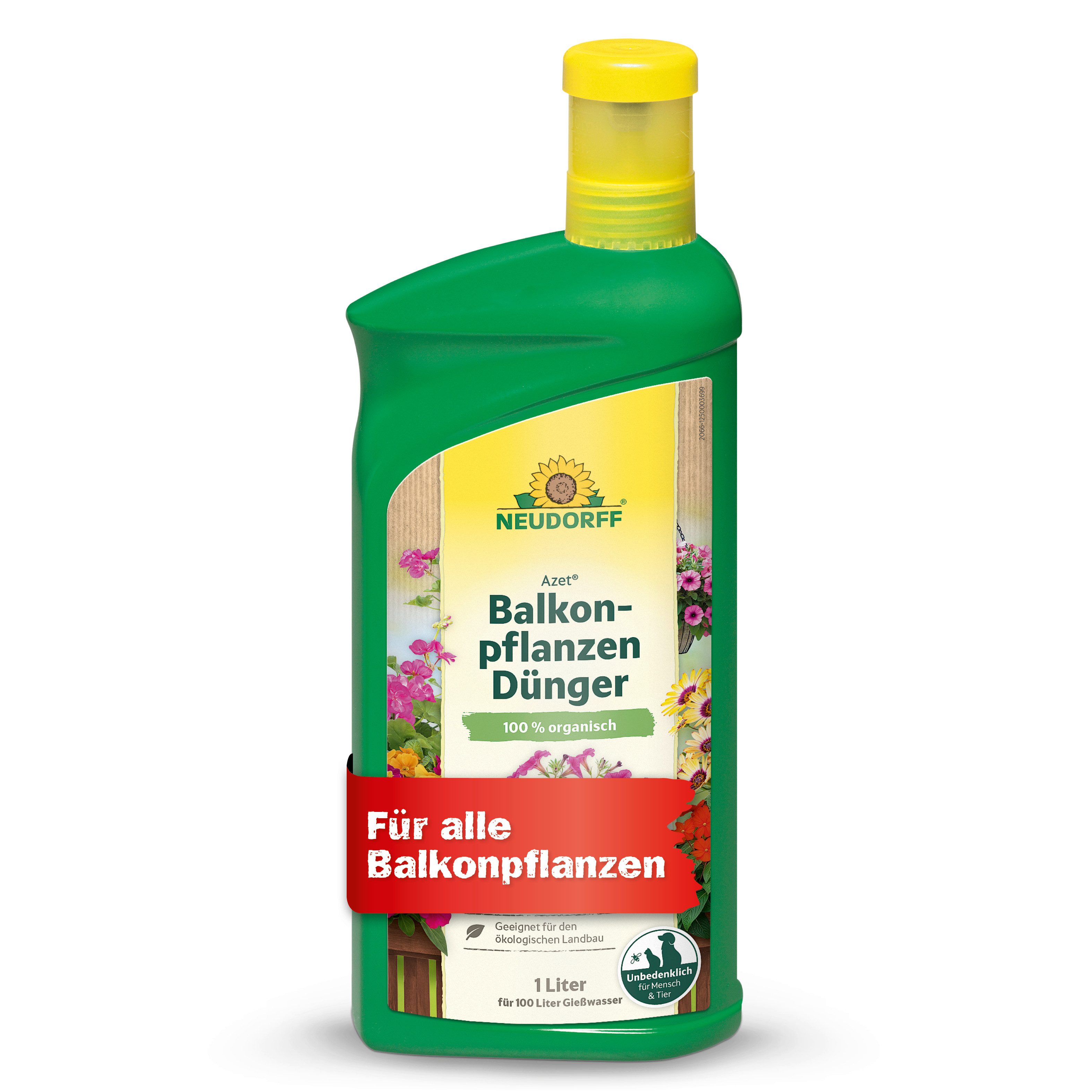 Neudorff Rasendünger Azet BalkonpflanzenDünger 1L für 200L Gießwasser, Flüssiger organischer NPK-Dünger für Balkonpflanzen, 1 L für bis zu 100 L Gießwasser, Unterstützt die Blütenbildung und Entwicklung neuer Knospen