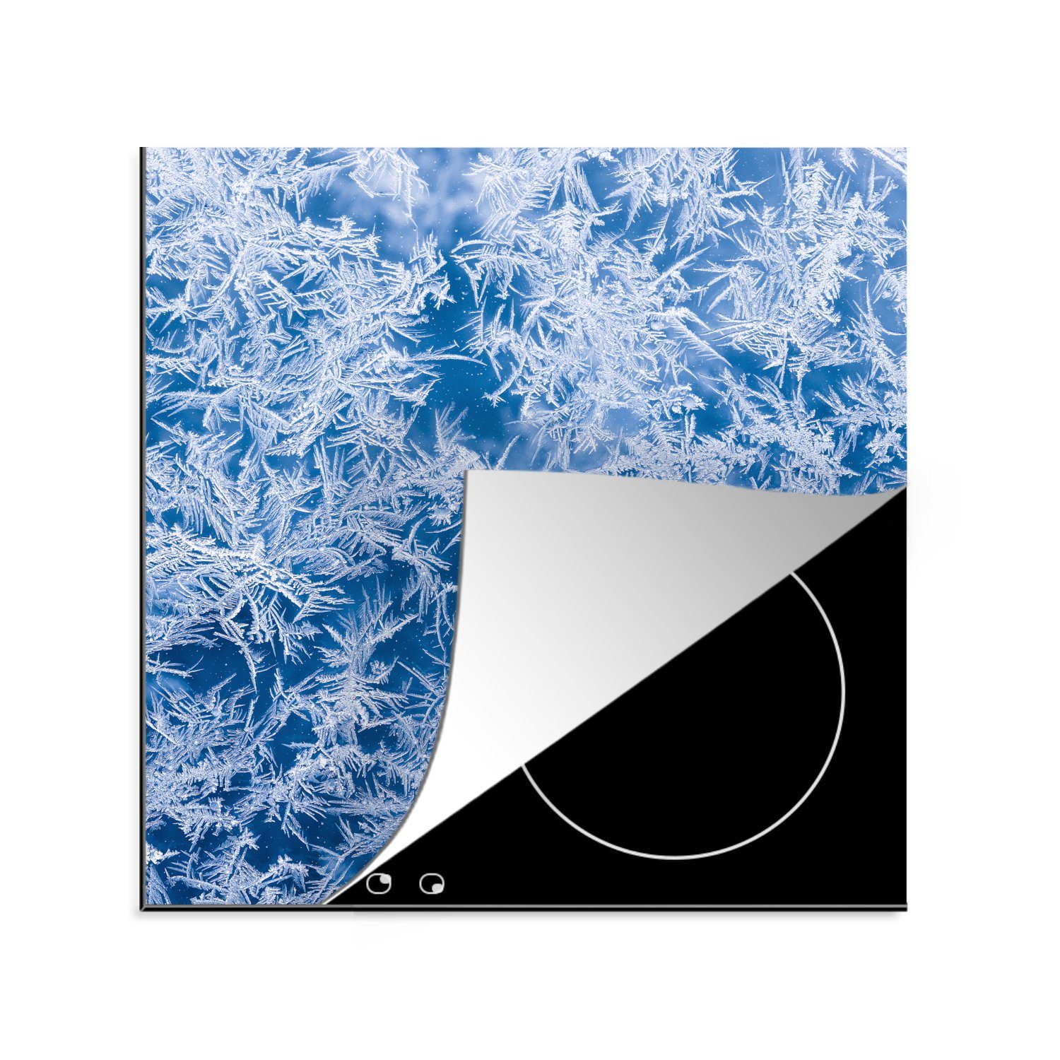 MuchoWow Herdblende-/Abdeckplatte Gefrorene Eiskristalle auf dem Fenster, Vinyl, (1 tlg), 78x78 cm, Ceranfeldabdeckung, Arbeitsplatte für küche