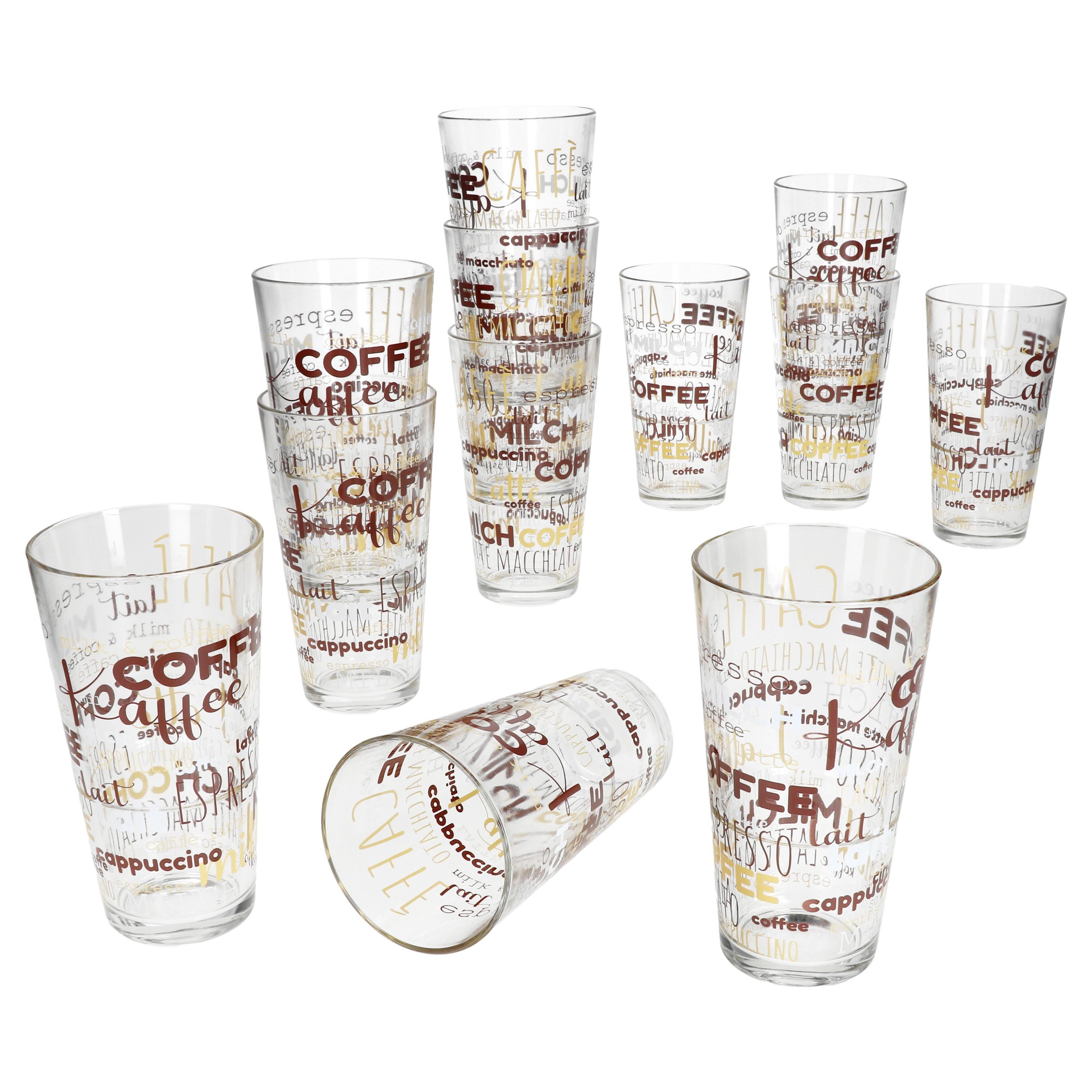 MamboCat Latte-Macchiato-Glas 12x Candy Latte Macchiato Gläser 380ml Schrift-Dekor stapelbar, Glas