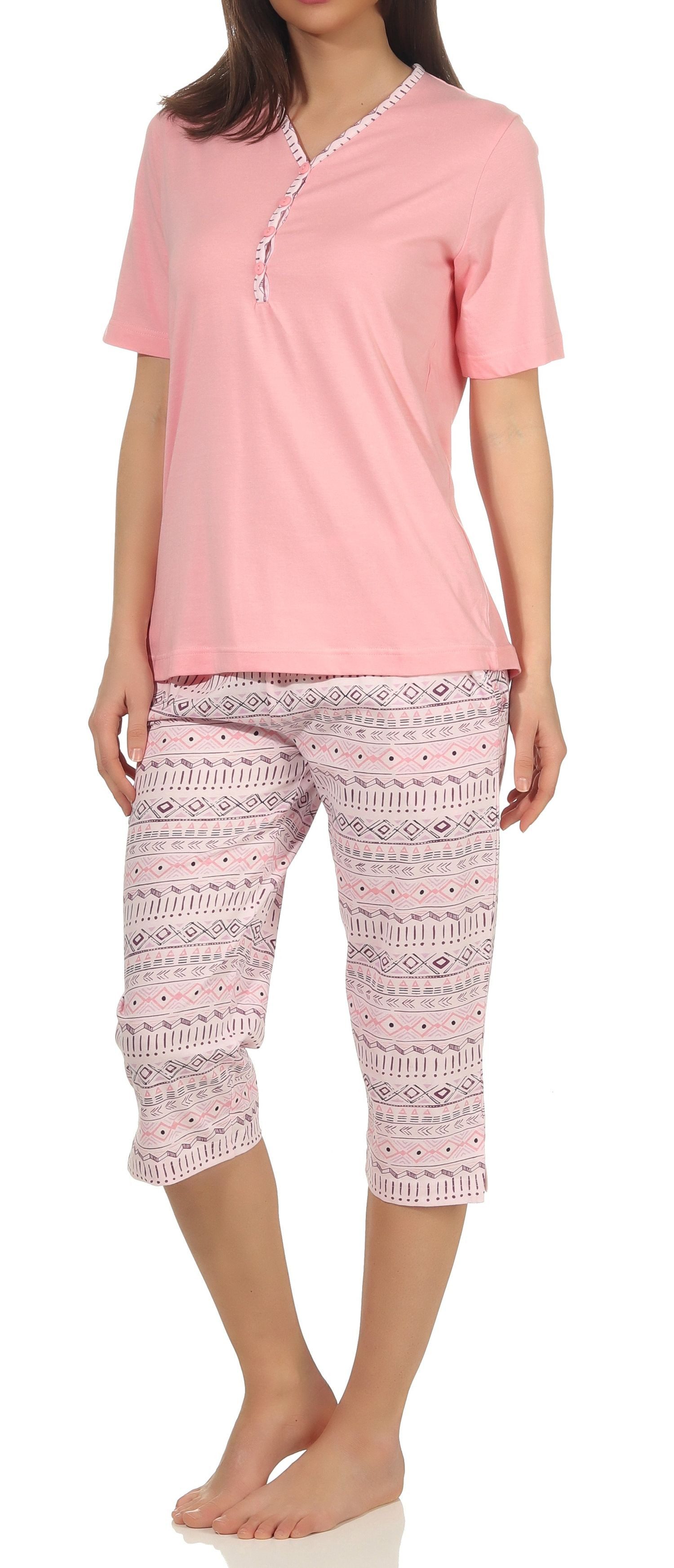 Normann Pyjama Damen kurzarm Capri Schlafanzug im Ethnolook - auch in Übergrössen – Bild 3 von 5
