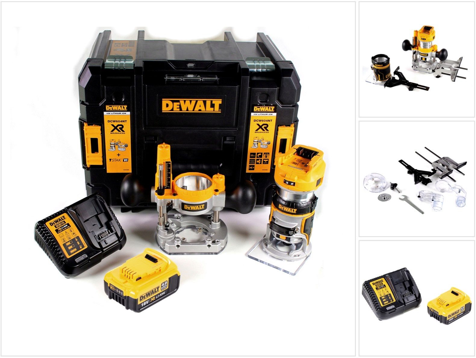 DeWalt Oberfräse DCW 604 M1 Akku Kombifräse 18V 55mm + 1x Akku 4,0 Ah + 1x Schnelllade
