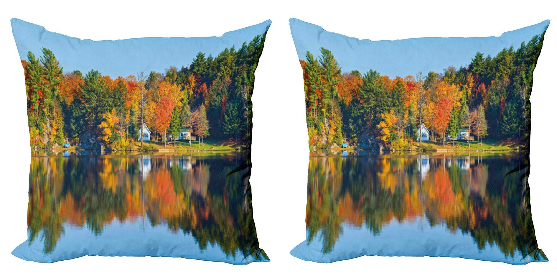 Doppelseitiger Lake Modern Kissenbezüge Accent im (2 Landschaft House Stück), Herbst Digitaldruck, Abakuhaus