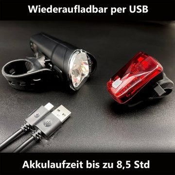 bemiX Fahrradbeleuchtung LED Fahrradlicht Set USB Akku Wiederaufladbar Fahrradbeleuchtung StVZO