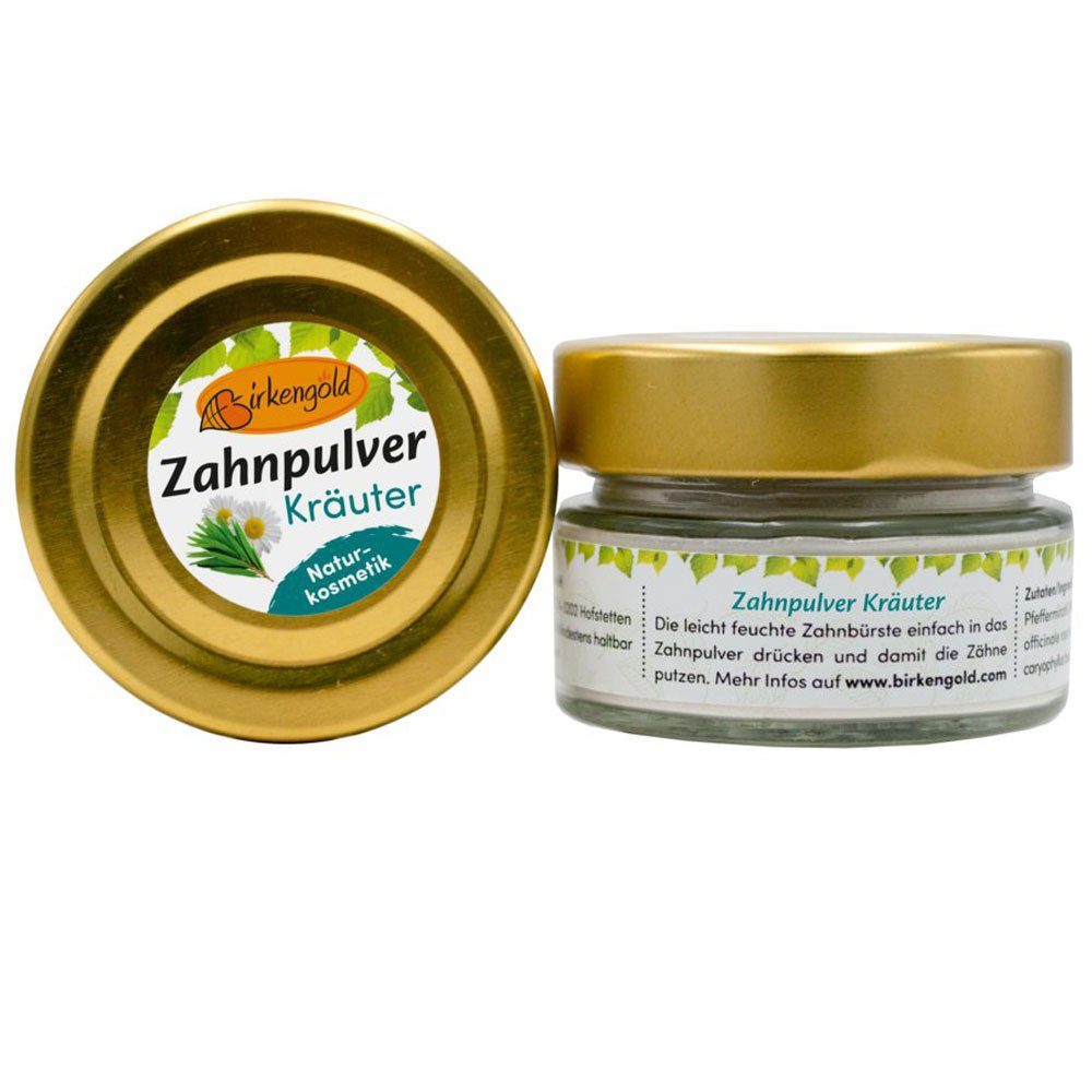 Birkengold Reinigungsbürste Zahnpulver Kräuter Glas, Gold, 30 g