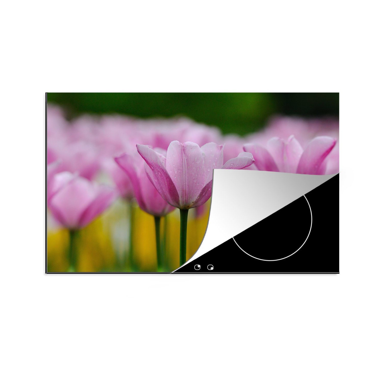 MuchoWow Herdblende-/Abdeckplatte Blumen - Tulpen - Rosa, Vinyl, (1 tlg), 81x52 cm, Induktionskochfeld Schutz für die küche, Ceranfeldabdeckung