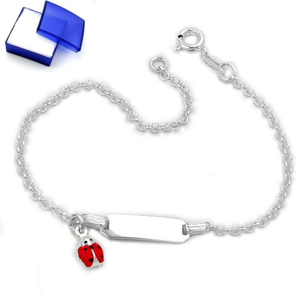 Luxus-Versandhandel unbespielt Gliederarmband Armband Schildband für Ankerkette Silber Schmuckbox, Marienkäfer und cm Kinder 18 Gravurplatte mit Kinder 925 Silberschmuck inklusive kleiner für