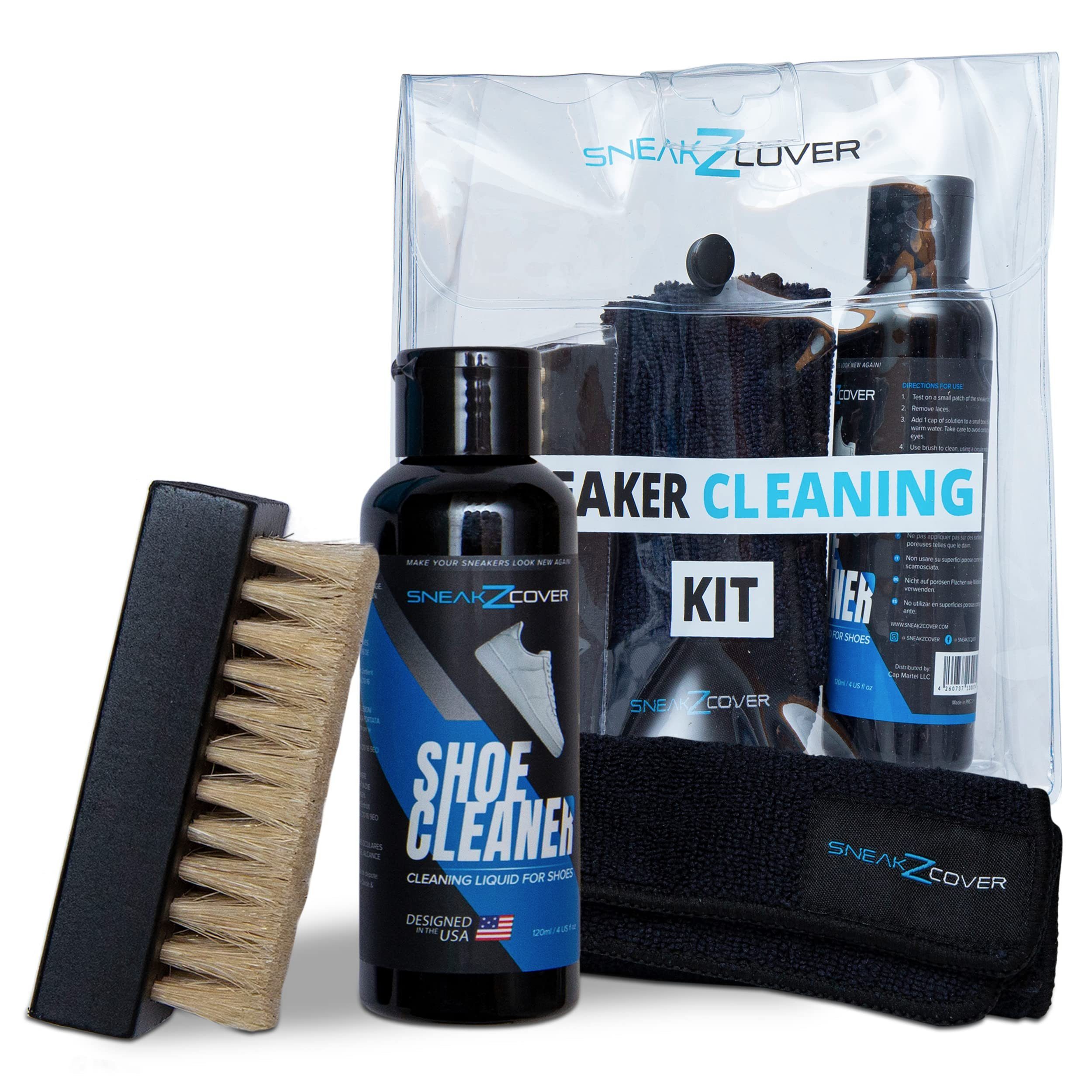 SneakZcover Sneaker Cleaner Set Basic Schuhputzset Schuhreiniger (Schuhpflegeset inkl. Schuh Reiniger, Mikrofasertuch, Schuhbürste)