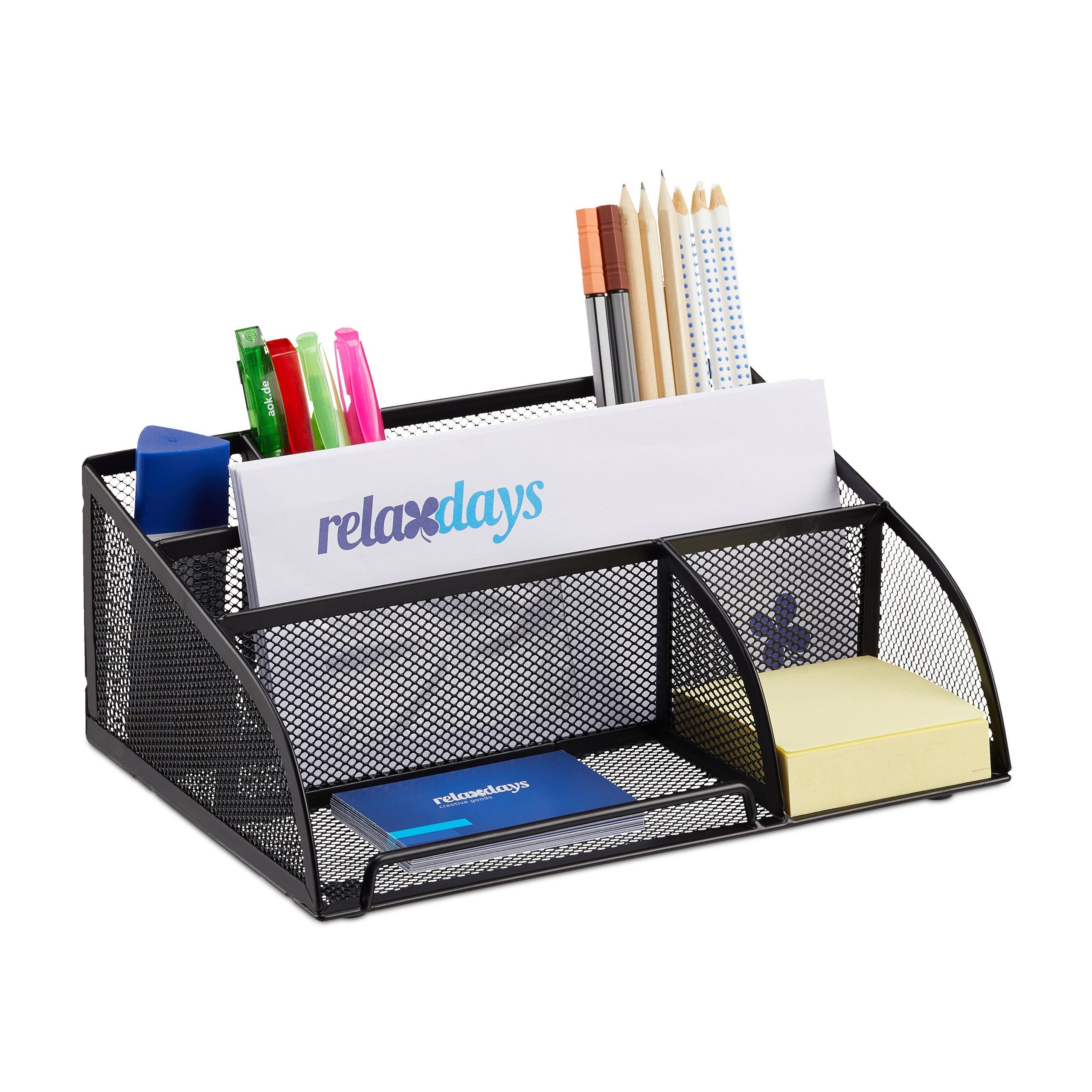 relaxdays Organizer Schreibtischorganizer 5 Ablagen Metall, schwarz