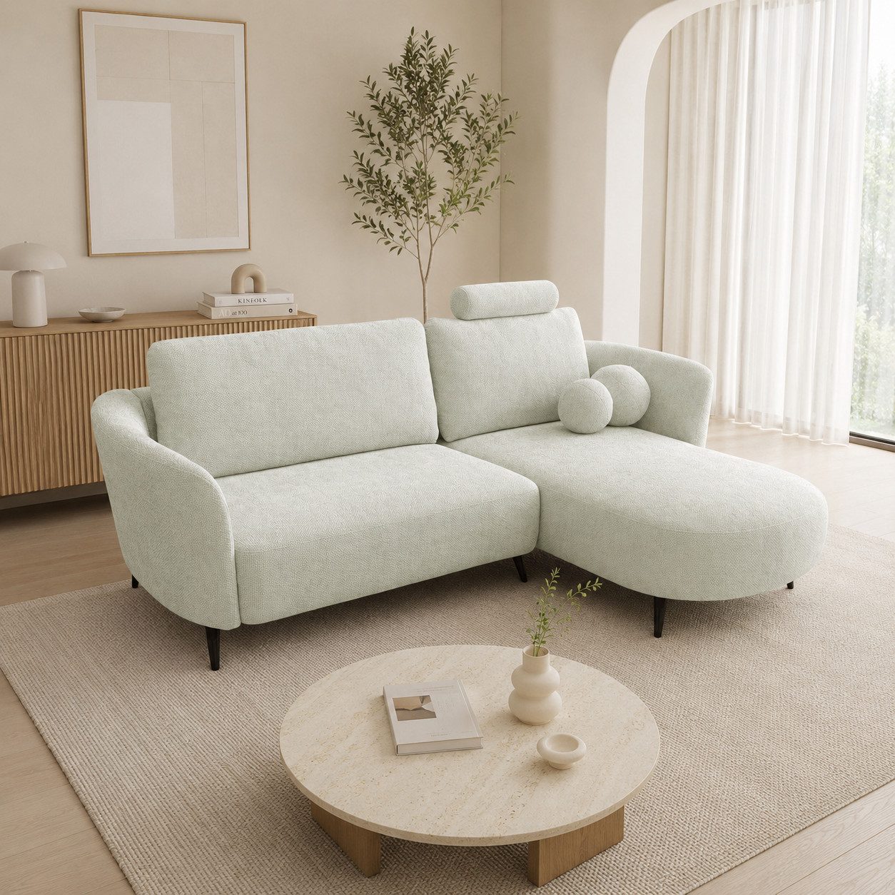 Goldstoff Ecksofa Zenit – L-Form Sofa mit Schlaffunktion, Stauraum & Designer-Look, Einzelsofa mit Schlaffunktion, Bettkasten, Relaxfunktion, Eckcouch