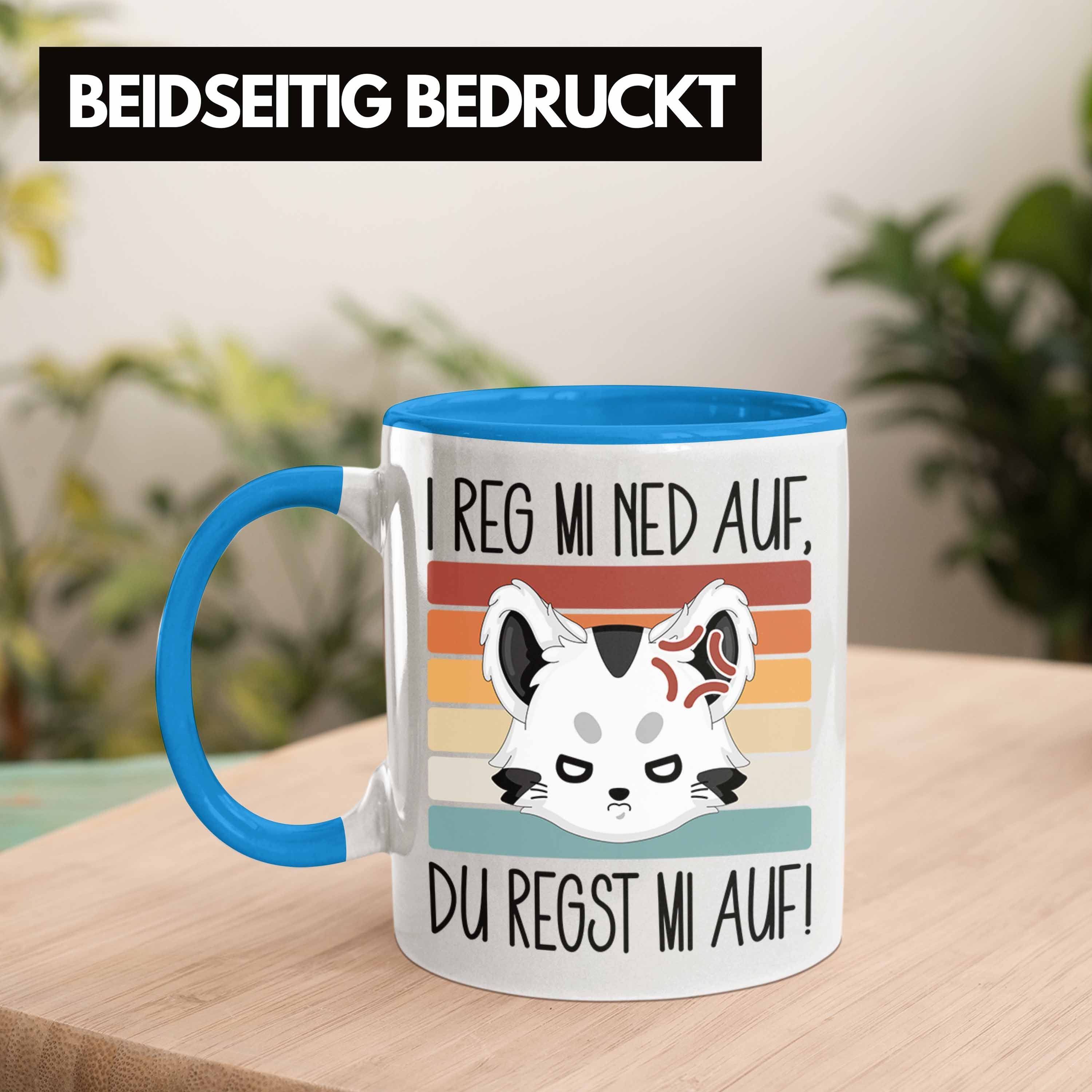 Trendation Tasse I Reg Mi Kaffee-Becher Regst Katzen Geschenkid Auf Blau Auf Ned Tasse Du Mi