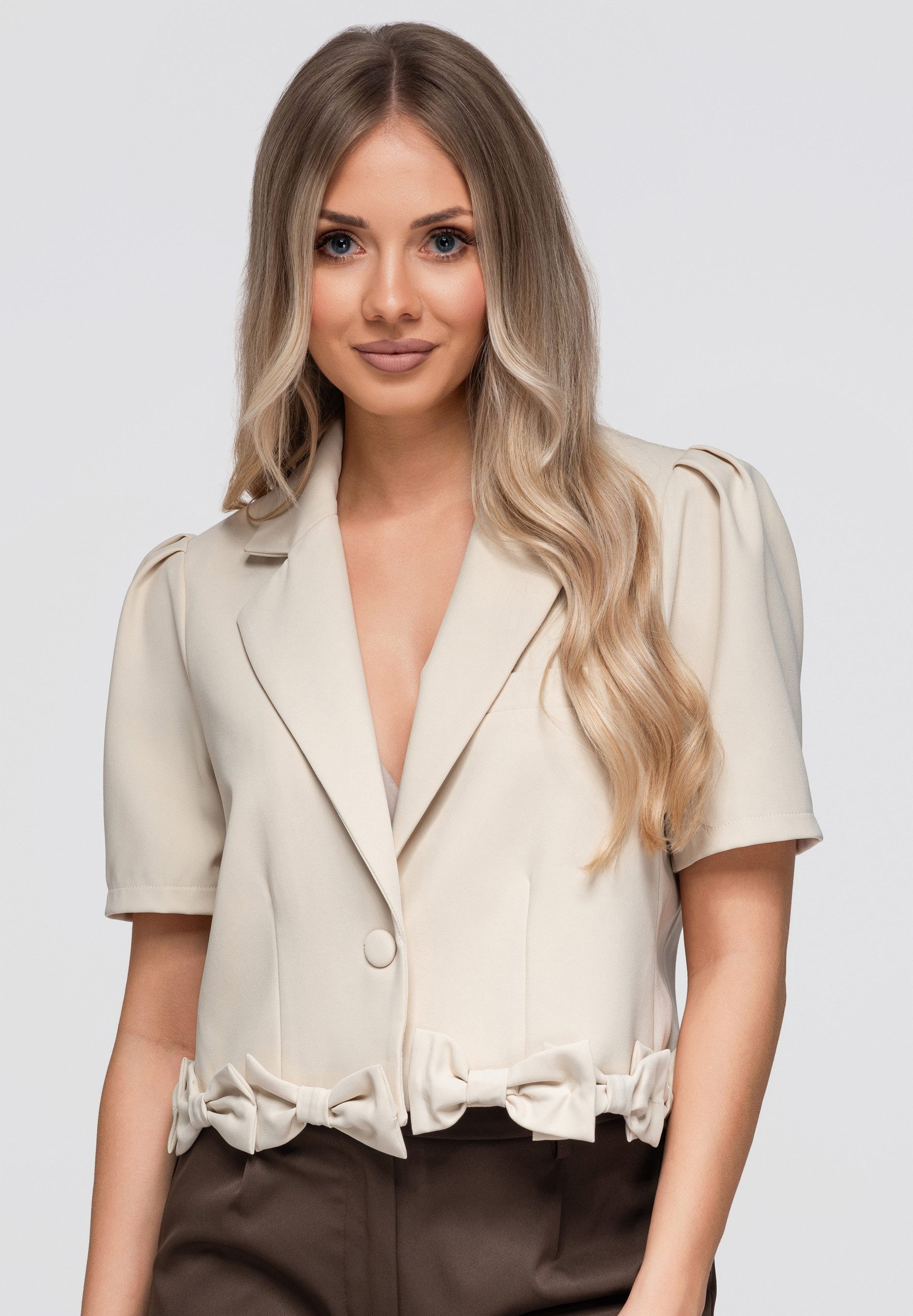 OMBRE Anzugsakko Damen Blazer Slim Fit mit dekorativen Details Beige S (kein Set, 1-tlg) Slim Fit