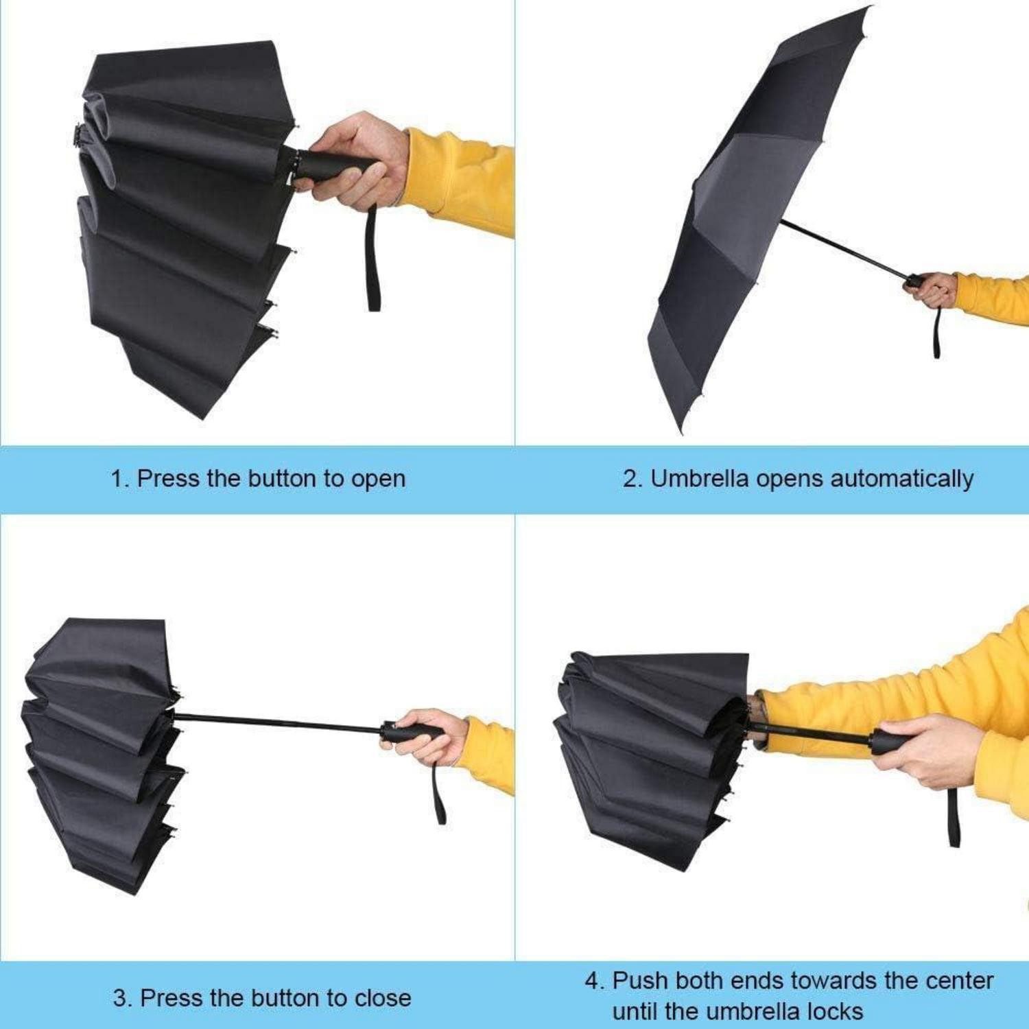 LuxusKollektion Taschenregenschirm Regenschirm Automatik Teflon Edelstahl Windsicher 12 Rippen Schwarz