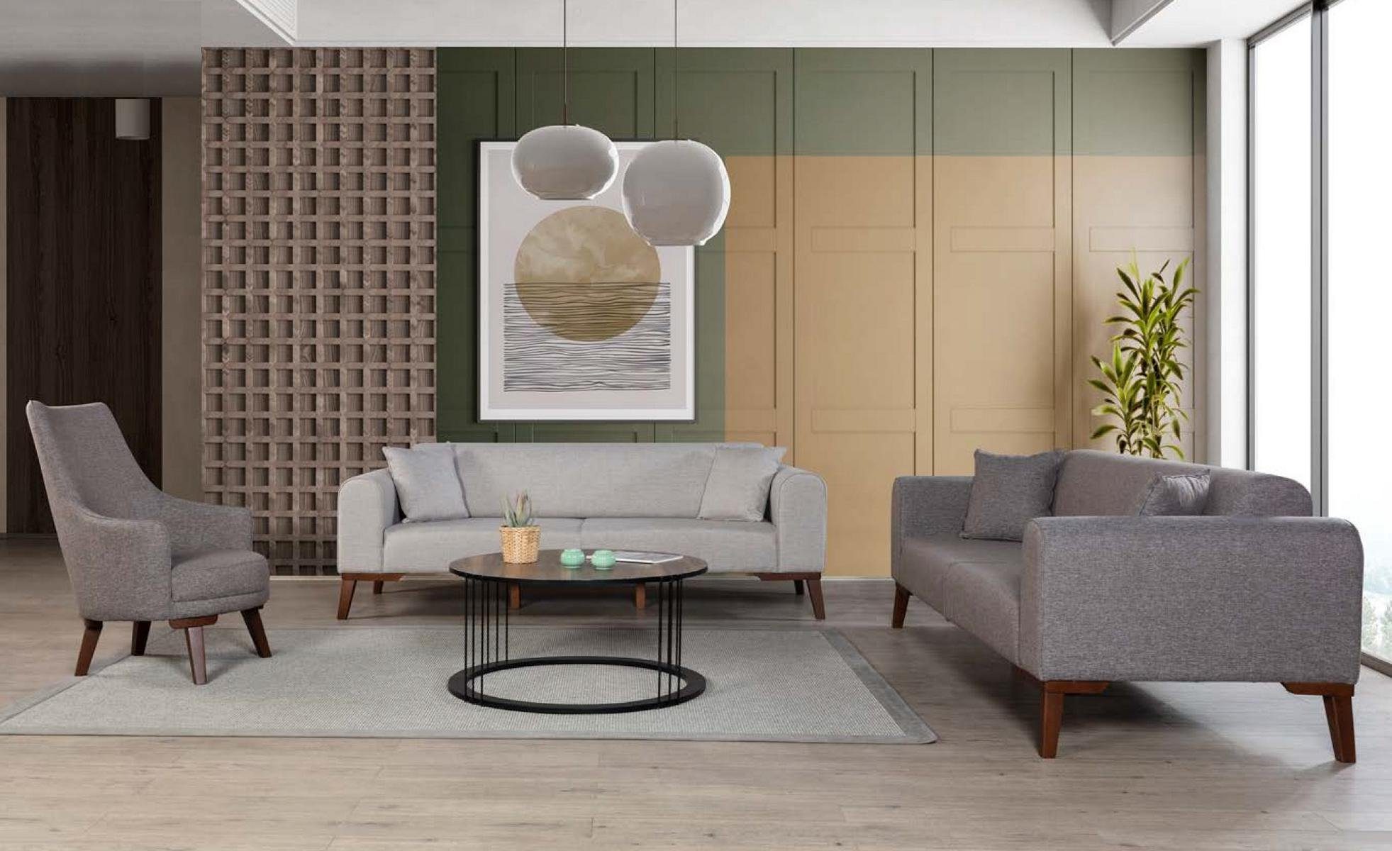 JVmoebel Sessel Moderner Sessel Designer Neu Grau Lounge Einsitzer Wohnzimmer Holz