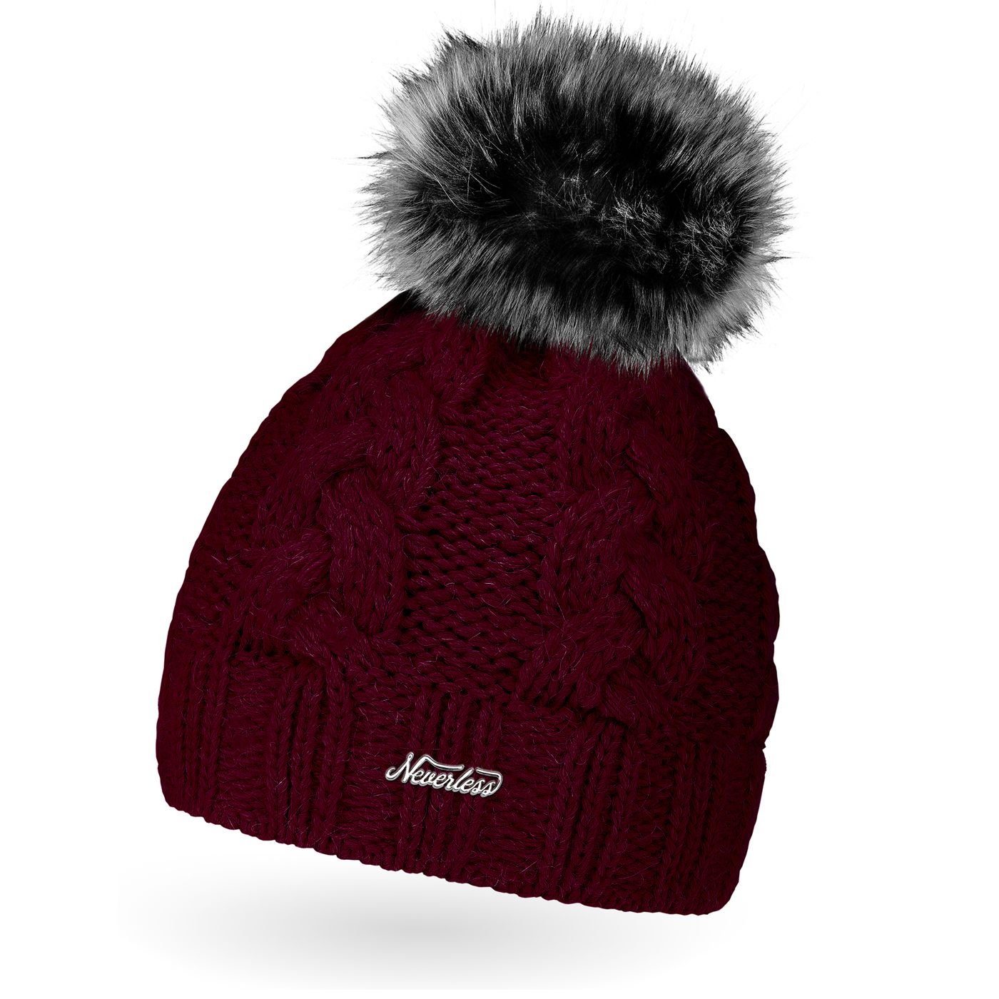 Neverless Bommelmütze Damen Strick-Mütze gefüttert Fell-Bommel günstig online kaufen