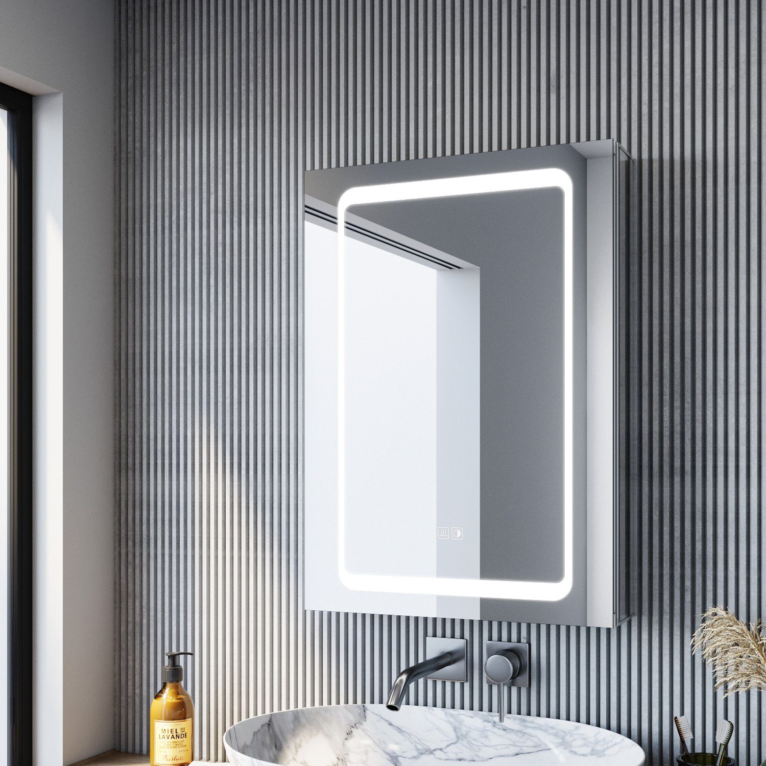 Spiegelschrank Spiegelschrank Aluminum SONNI mit LED Bad Badezimmer Beleuchtung