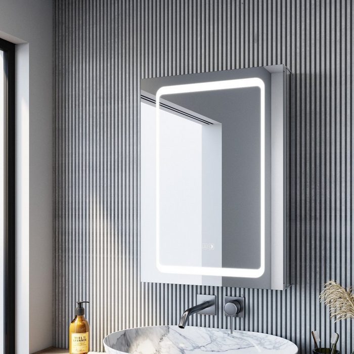 SONNI Spiegelschrank Bad Badezimmer Spiegelschrank mit LED Beleuchtung Aluminum