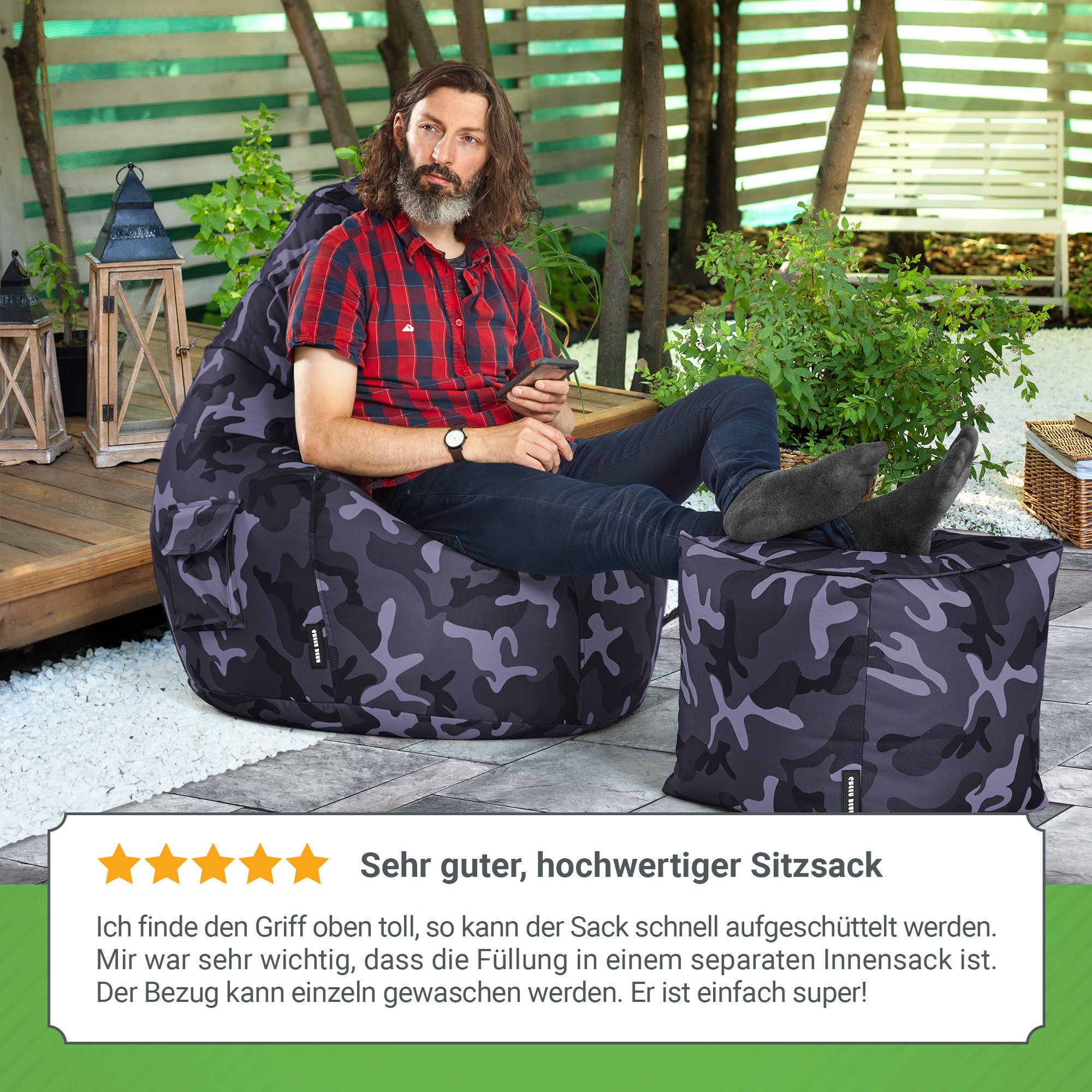 Green Bean Sitzsack Gaming Sitzsack Lounge Chair Cozy (Sitzsack mit Rückenlehne 80x70x90cm - Gaming Chair mit 230L EPS-Perlen Füllung, Kuschelig Weich Waschbar) – Bild 4 von 5
