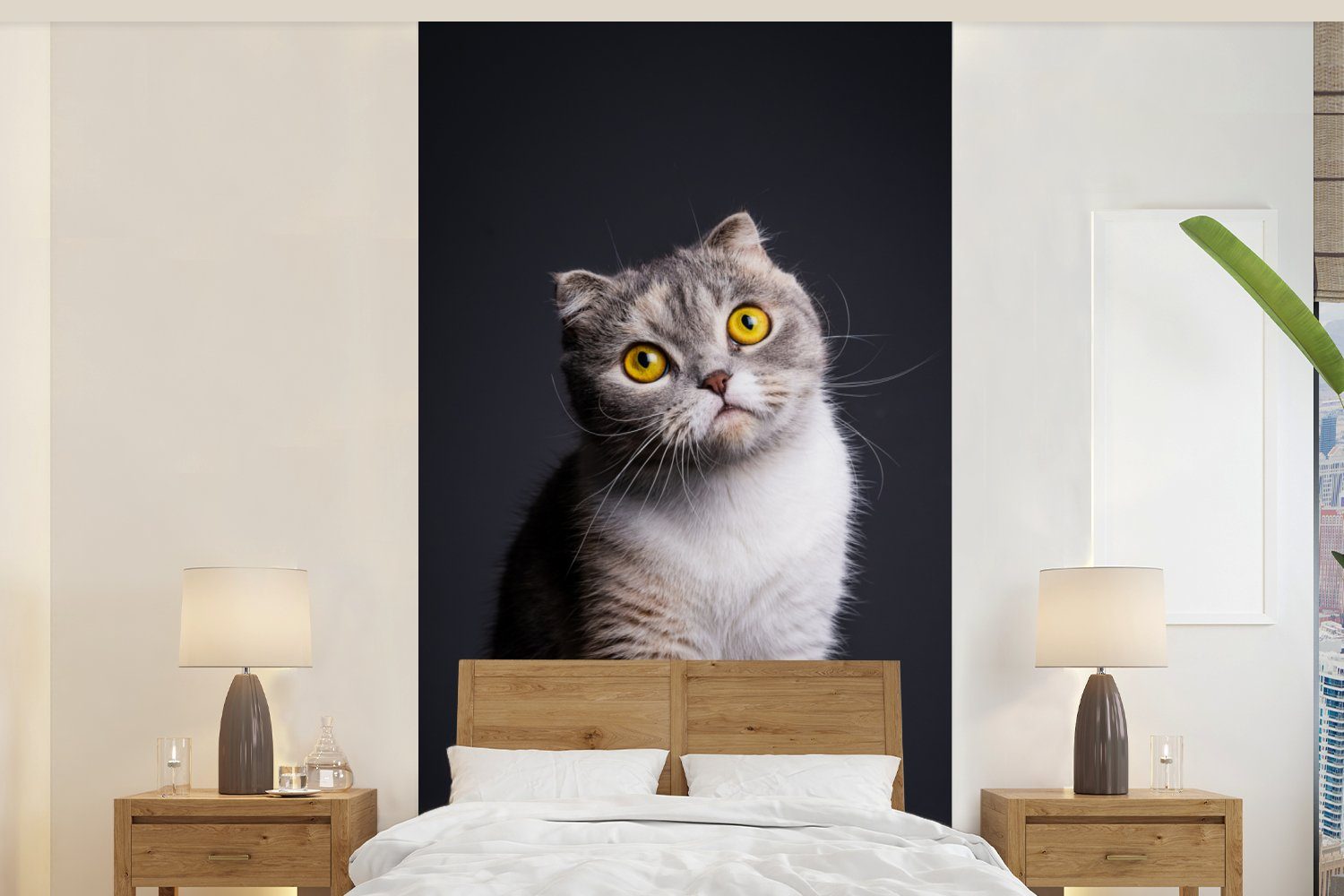 MuchoWow Fototapete Katze - Augen - Licht, Matt, bedruckt, (2 St), Vliestapete für Wohnzimmer Schlafzimmer Küche, Fototapete