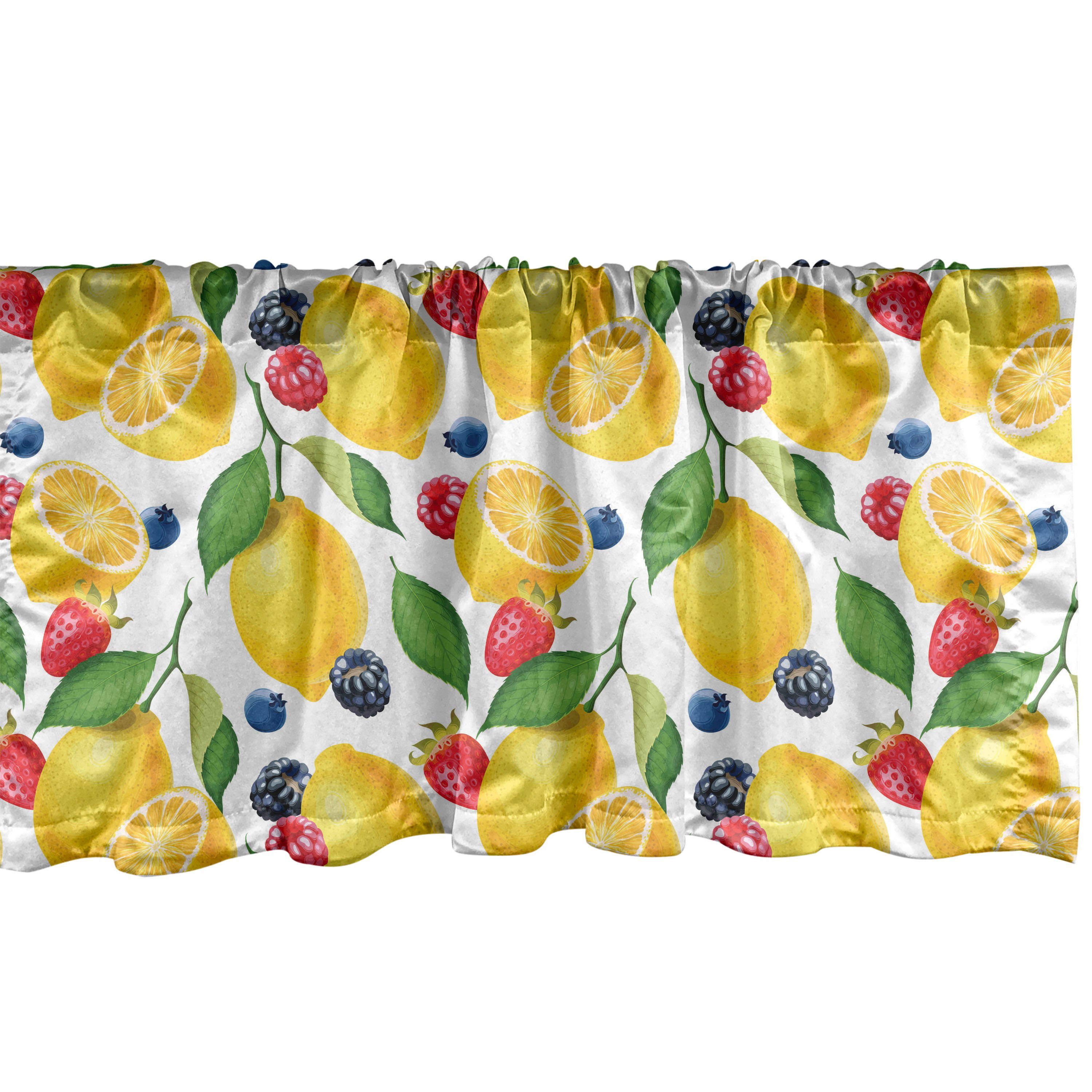 Scheibengardine Vorhang Volant für Küche Schlafzimmer Dekor mit Stangentasche, Abakuhaus, Microfaser, Sommer Zitrone und Beeren Muster