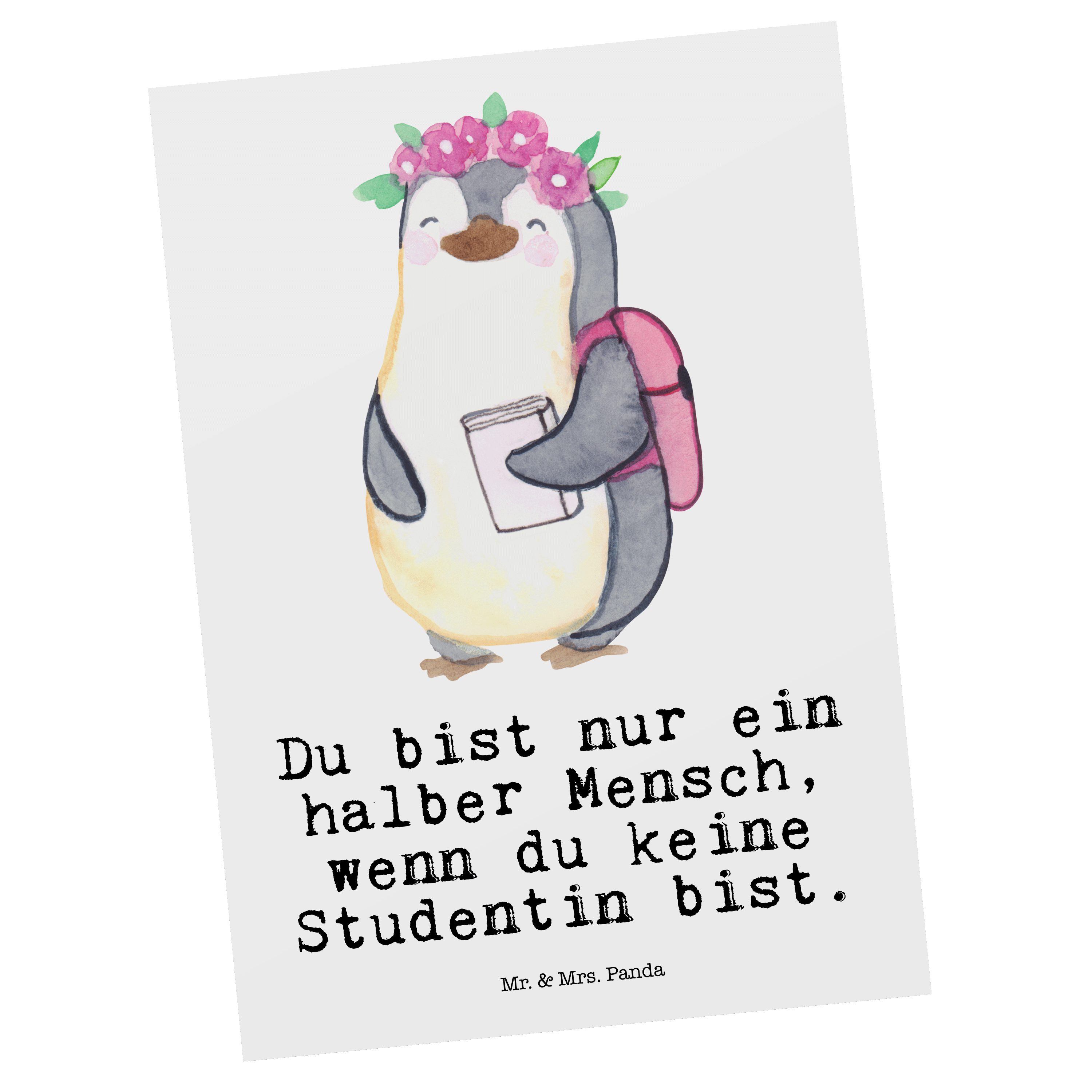 Mr. & Mrs. Panda Postkarte Studentin mit Herz - Weiß - Geschenk, Grußkarte, Beruf, Geburtstagska