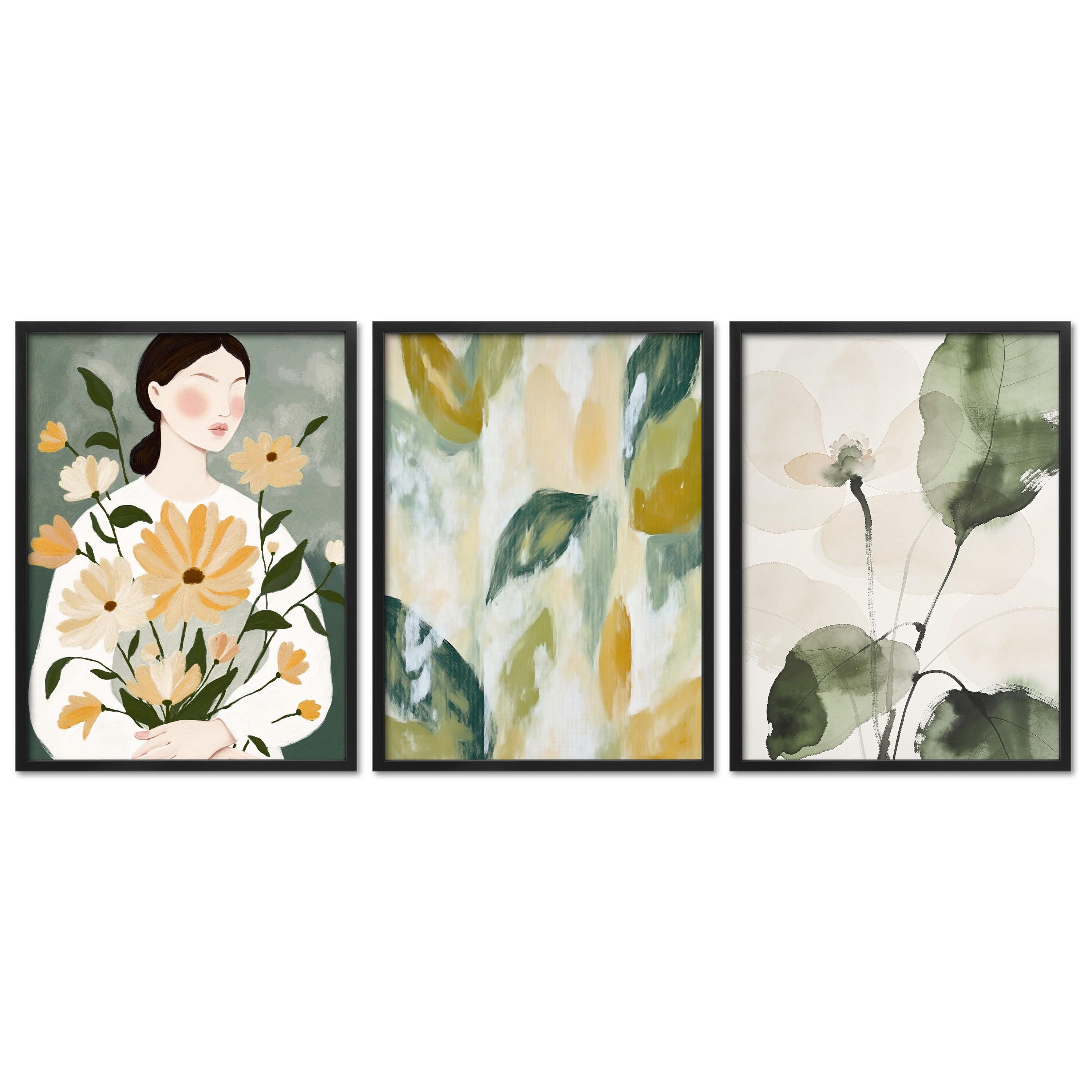 ARTFAVES Bilder-Collage Poster Set Abstract Green Elegance Trio I mehrteilige Bilderwand I Wan, (Wandbilder modern, 3 St)