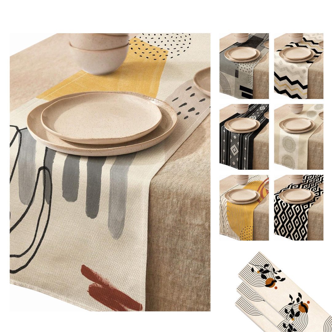 LIVINA HOME Tischläufer Premium Tischdecke abwaschbar, Tischband, moderne Leinenoptik Decke, Tischtuch, Juteband, Gartentischdecke, Tafeltuch