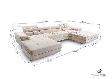 Furnix Wohnlandschaft NILLONA U Mini U-Sofa mit Schlaffunktion Bettkasten großzügig & bequem, Maße 352x90x202 cm, Schlaffläche 125x266 cm, Cord oder Feinstruktur