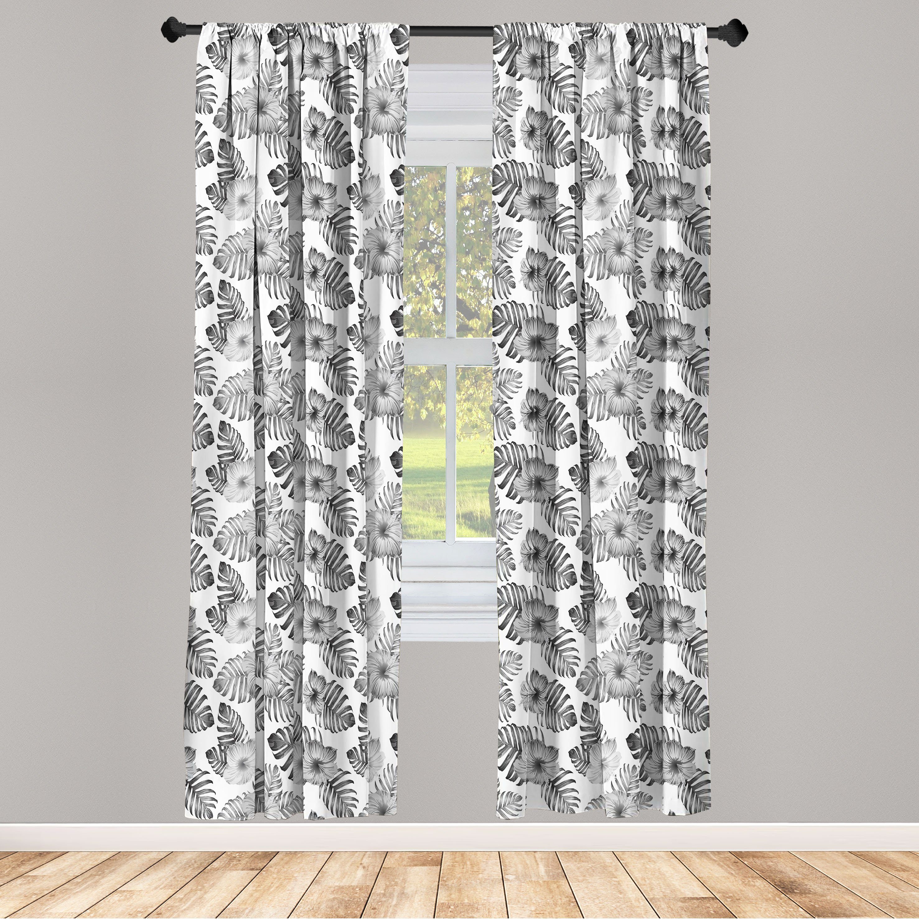 Gardine Vorhang für Wohnzimmer Schlafzimmer Dschungel-Laub Microfaser, Flora Dekor, Abakuhaus, Vintage exotische