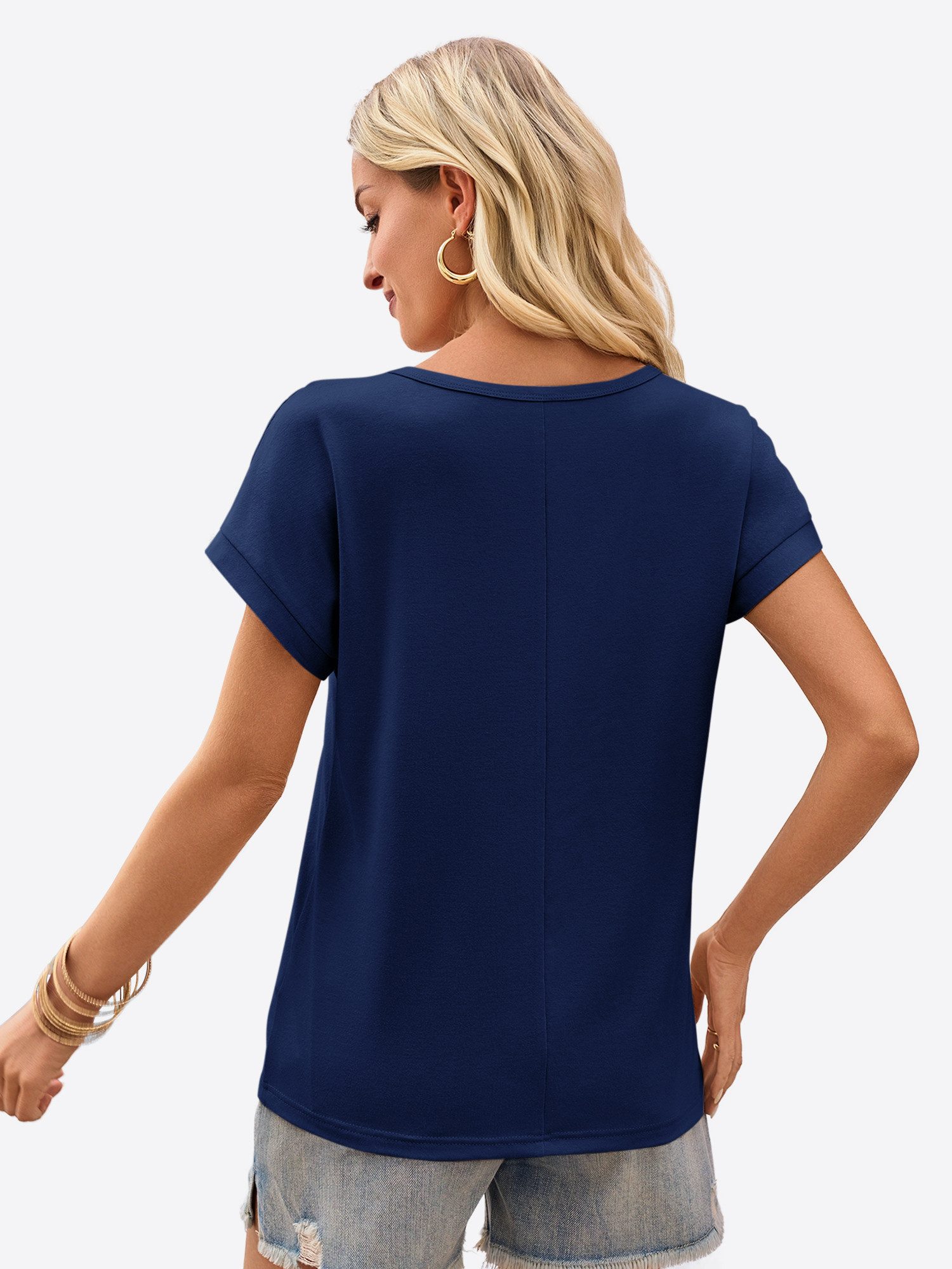 Imily Bela T-Shirt Damen Freizeit Bluse mit Spitze (Packung, 1-tlg., 1per-Pack) Ausgeschnittene Elemente