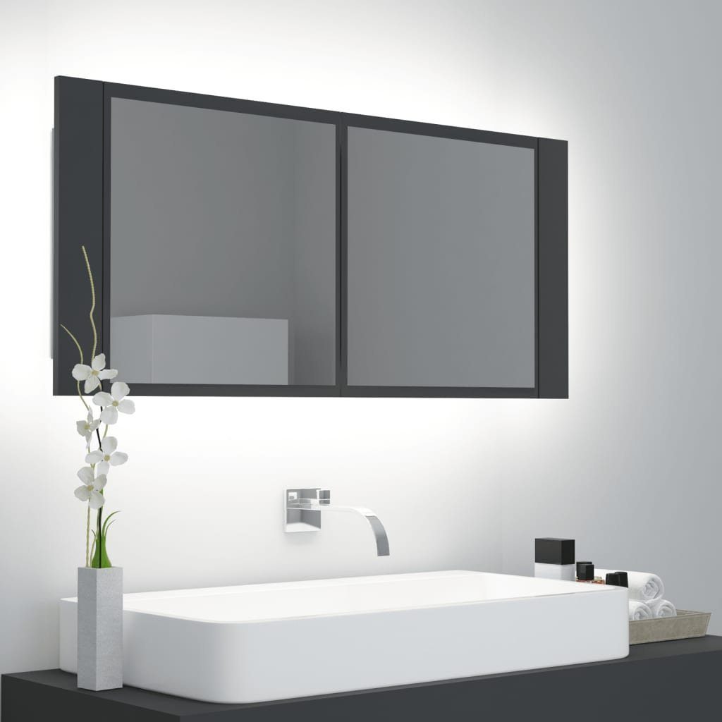 vidaXL Badezimmerspiegelschrank LED-Bad-Spiegelschrank Grau 100x12x45 cm (1-St) Acryl