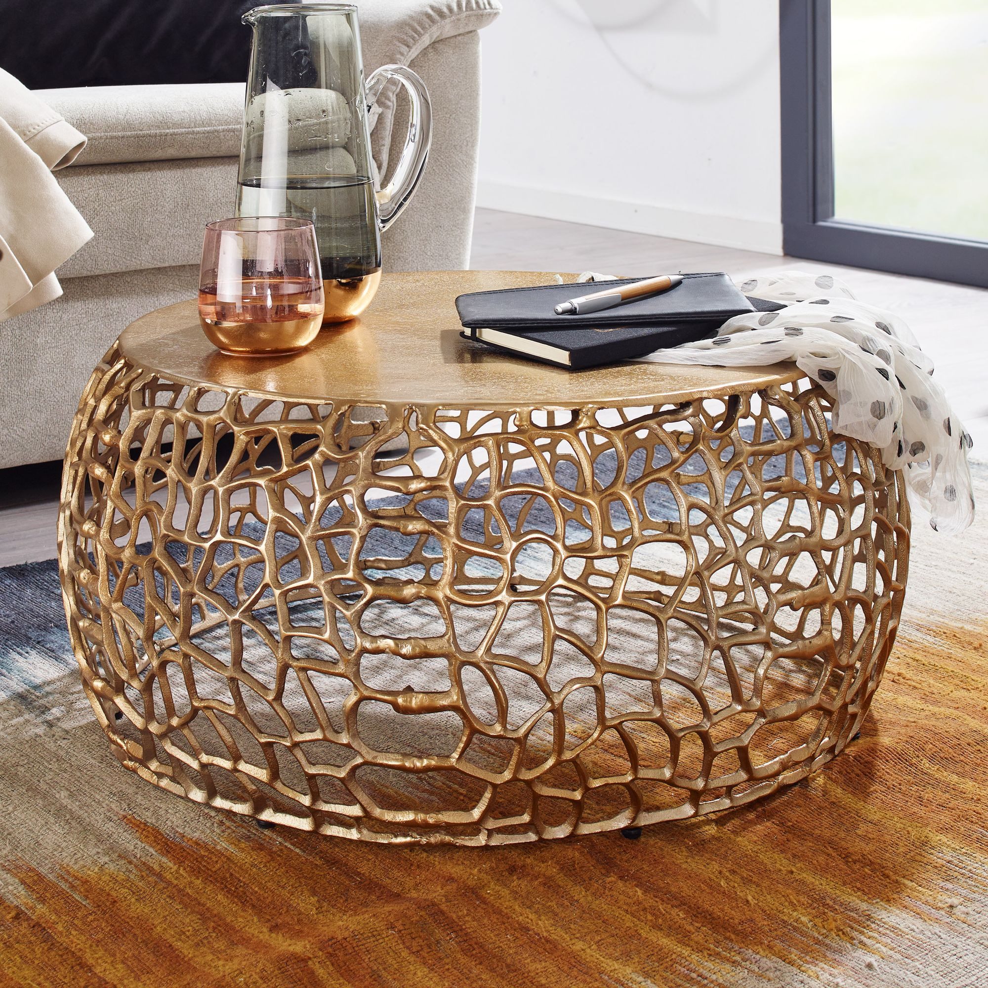 FINEBUY Couchtisch Couchtisch Metall Sofatisch Ø 66 cm Tisch Wohnzimmertisc günstig online kaufen