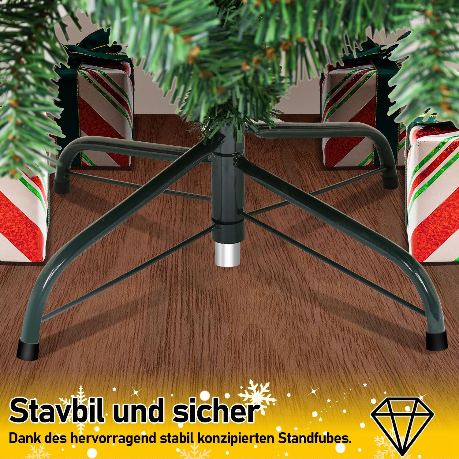 Clanmacy Künstlicher Weihnachtsbaum Christbaum mit Ständer, Schwer Entflammbar PVC Tannenbaum Grün/Weiß, Chinesische Tanne, DIY passende Dekoration – Bild 5 von 5