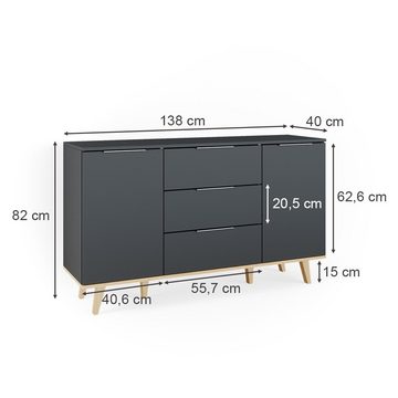 Vicco Sideboard Kommode Anrichte Nautica Anthrazit / Eiche 2 Türen 3 Schubladen