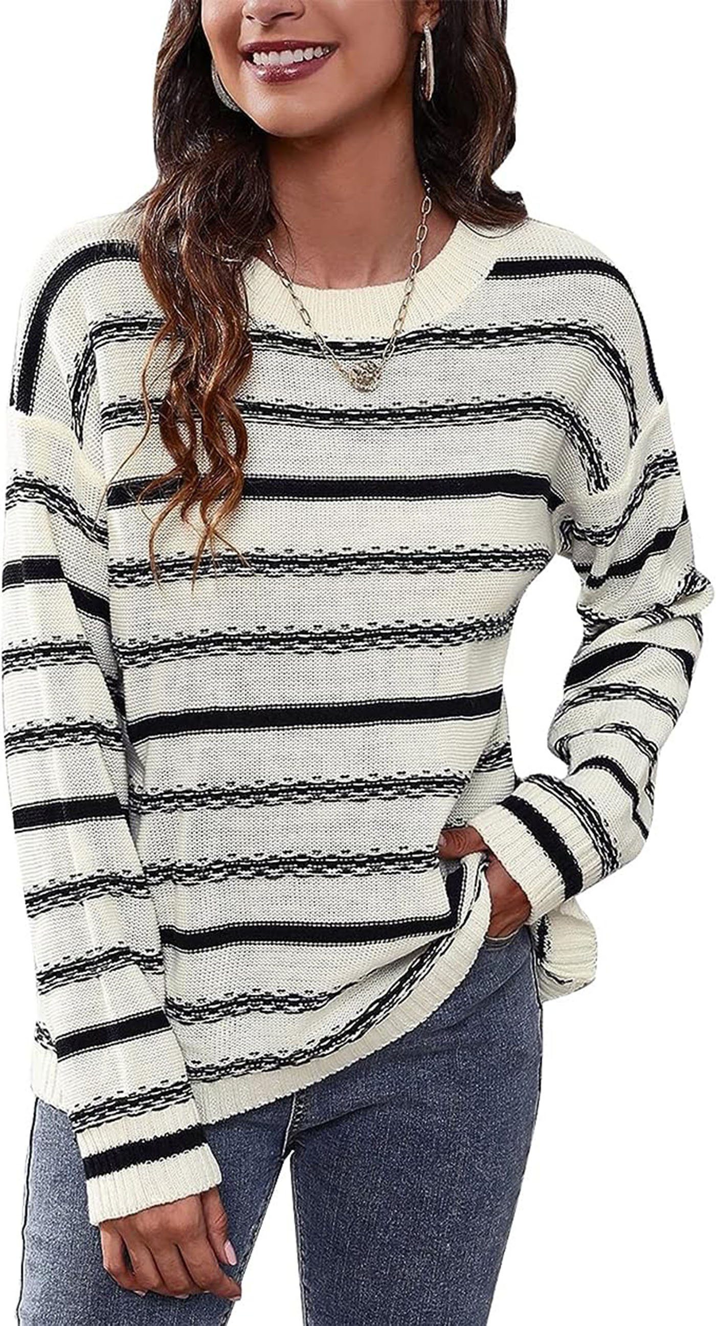 CTGtree Strickpullover Damen Pullover Rundhals Elegant Casual Sweatshirt  Tops