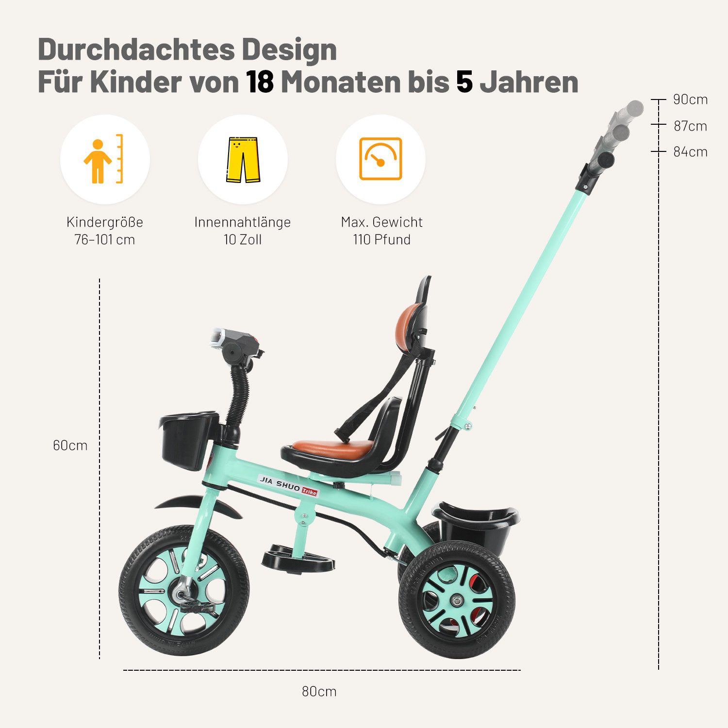 oyajia Dreirad Lauflernrad, Kinderlaufrad, Dreirad/Laufrad, Balance Bike, Höhenverstellbare, von 2-5 Jahren, bis 50kg