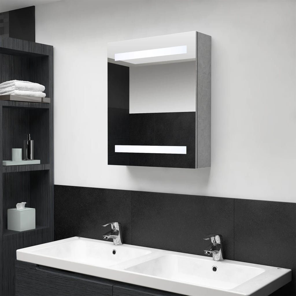 vidaXL Badezimmerspiegelschrank LED-Bad-Spiegelschrank cm Betongrau (1-St) 50x14x60