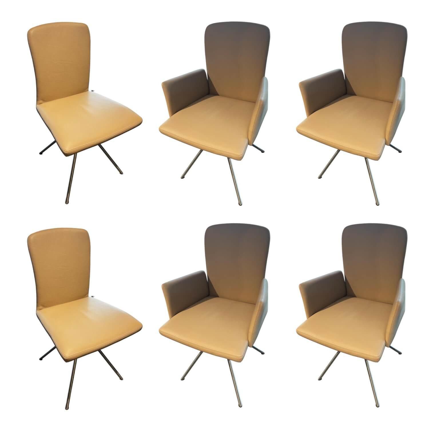 WK WOHNEN Essgruppe 6er-Set Stuhl 701 Leder Toledo Echt Mastic Beige Gestell Viefuß