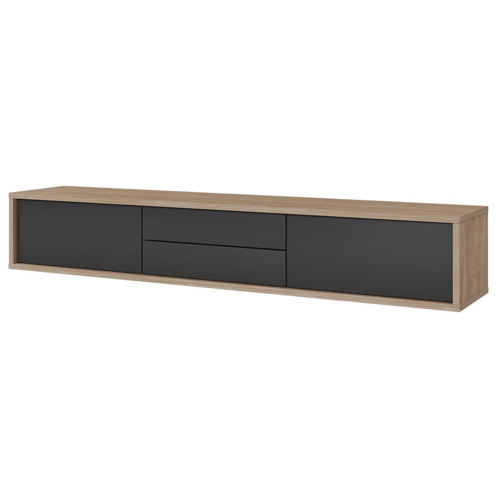 Lomadox Lowboard FORLI-83, Eiche anthrazit 2 Schubladen Push-to-open 180x32x36 cm