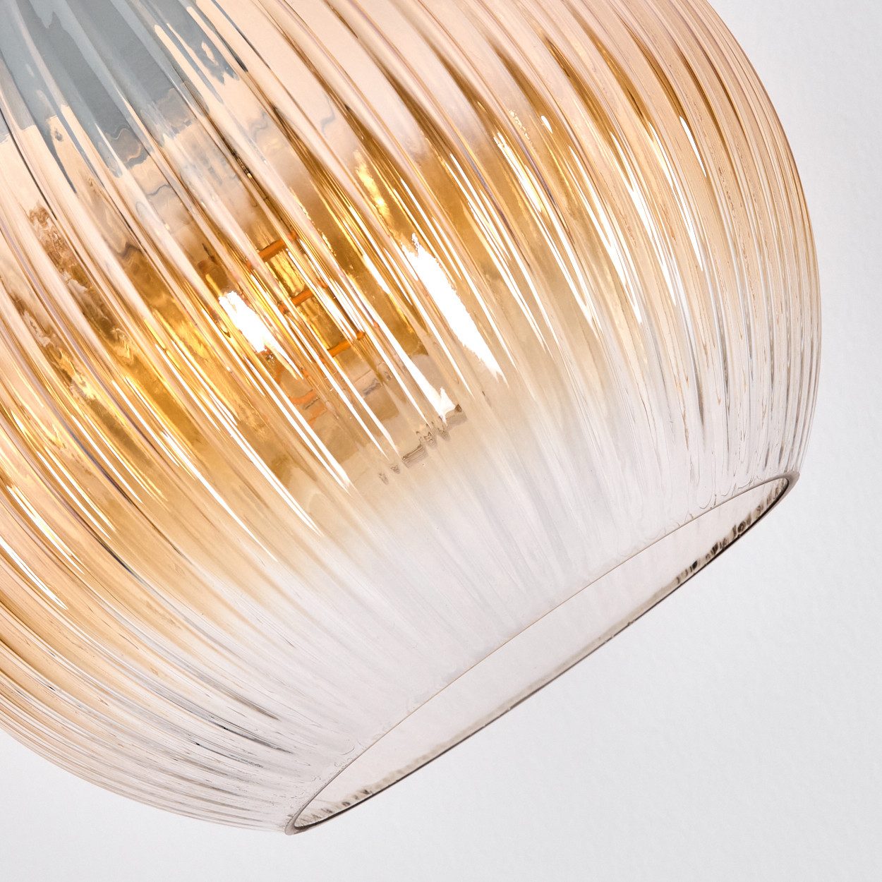 hofstein Bogenlampe Stehlampe aus Metall/Riffelglas in Schwarz/Chrom/Bernstein/Klar, verstellbare Stehleuchte mit Glasschirmen (25cm) u. Fußschalter, E27