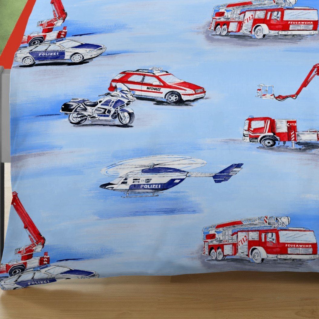 MTOnlinehandel Kinderbettwäsche Polizei & Feuerwehr 135x200 + 80x80 cm, 100 günstig online kaufen