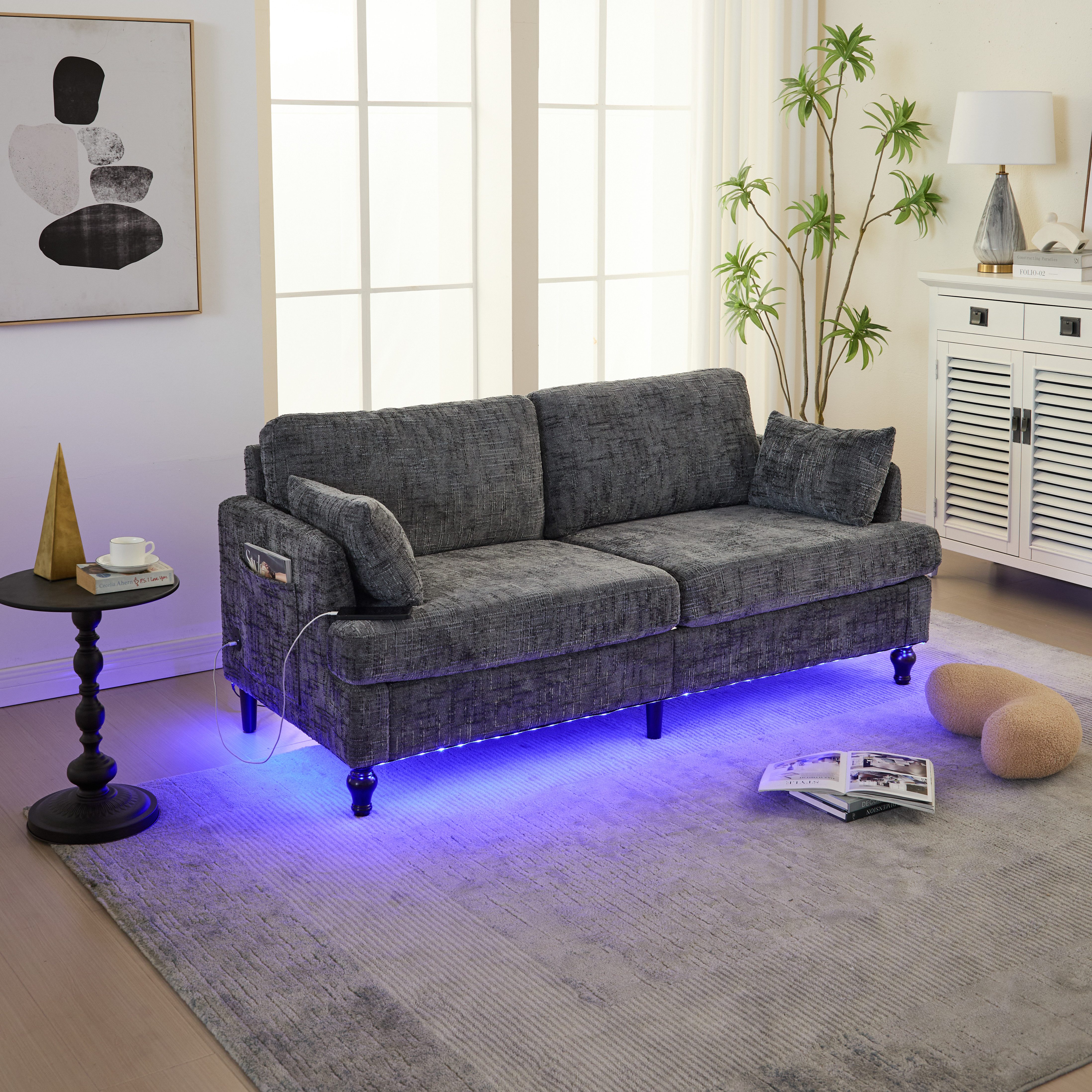 HAUSS SPOLE Sofa 2-sitziges Wohnzimmersofa Ecksofa Couch mit LED-Licht und günstig online kaufen