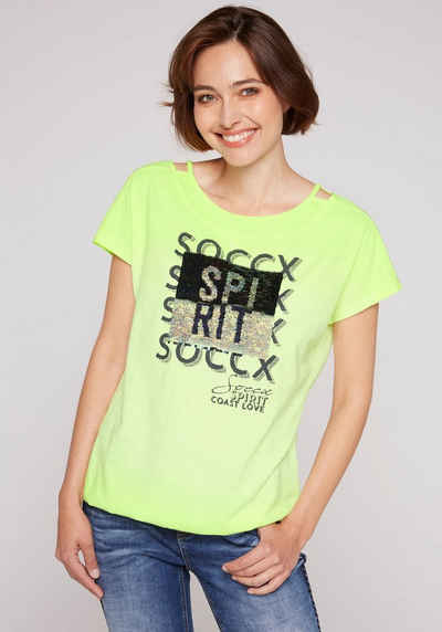 SOCCX Print-Shirt mit schimmernden Pailletten