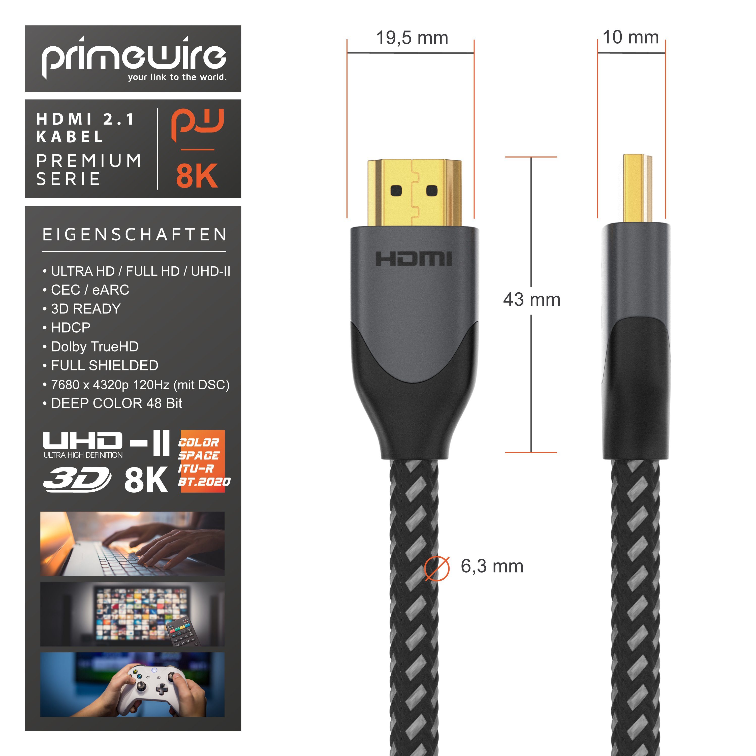 Primewire Ultra High Speed 8K HDMI Kabel 2.1 HDMI-Kabel, 2.1, HDMI Typ A (150 cm), 8k @120Hz 4K @240Hz DSC, 3D, UHD II, HDR-10+, VRR, Dolby Vision - 1,5m – Bild 2 von 5