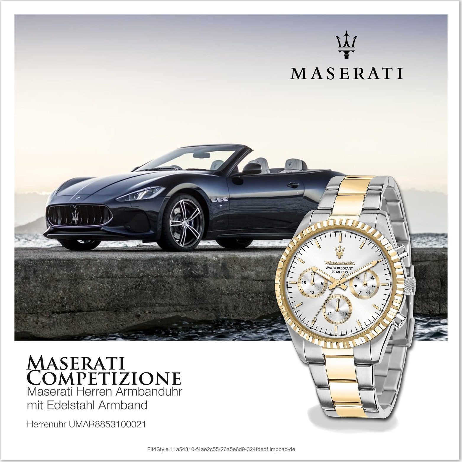 MASERATI Multifunktionsuhr Maserati Edelstahl Multifunktion, Herrenuhr Edelstahlarmband, silber rundes groß (ca 51,5x43mm) Gehäuse