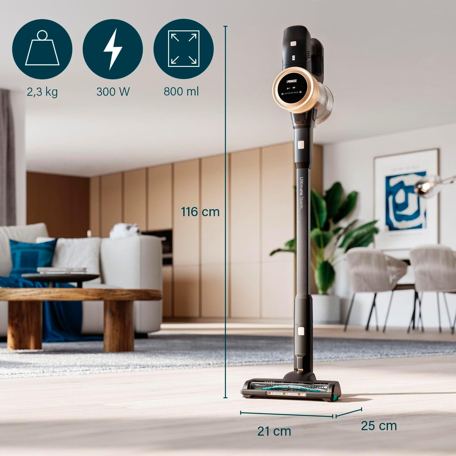 PRINCESS Akku-Hand-und Stielstaubsauger Princess 339395 Ultimate Storm Akkusauger für Haustiere - BLDC - 3 Ges, 300 W, Ultimate Storm - für Haustiere - BLDC - 3 Geschwindigkeitsstufen