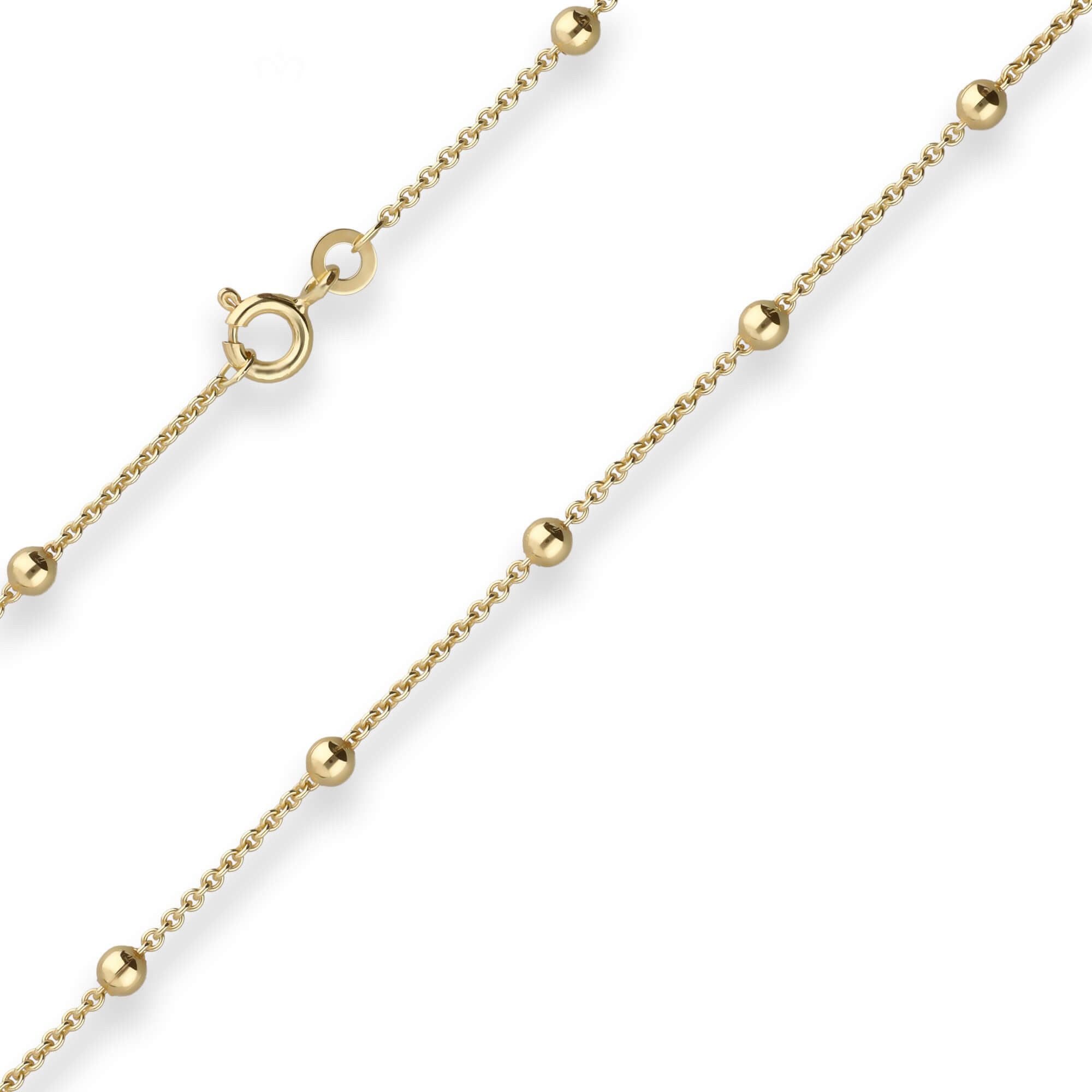 Schmuck Krone Fußkette 1,3mm Rund-Ankerkette Fusskette Kügelchen 585 Gelbgold 25cm, Gold 585