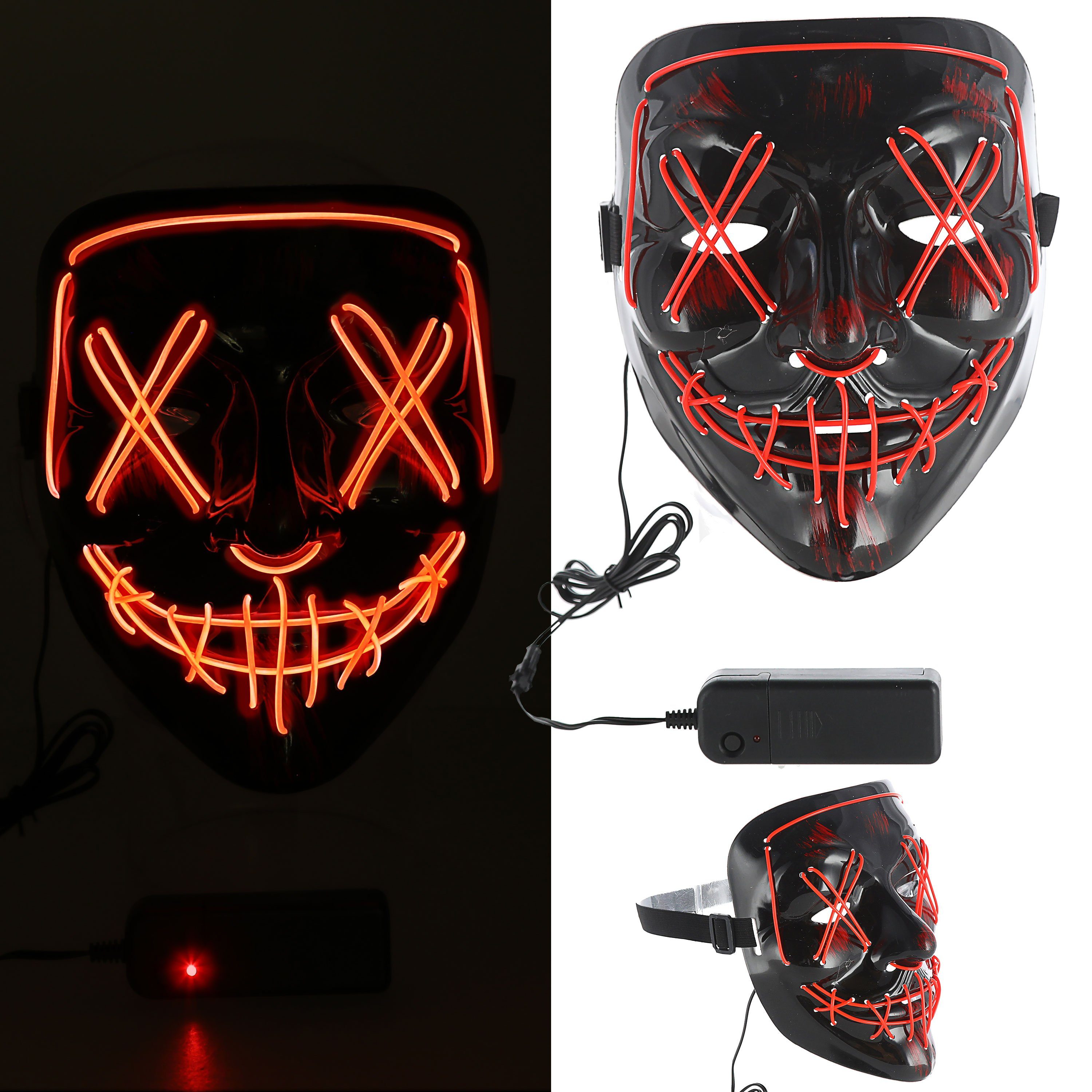CEPEWA Verkleidungsmaske LED Hallowen Maske Lichteffekte rot 18x20x9cm 2xAA Batterie
