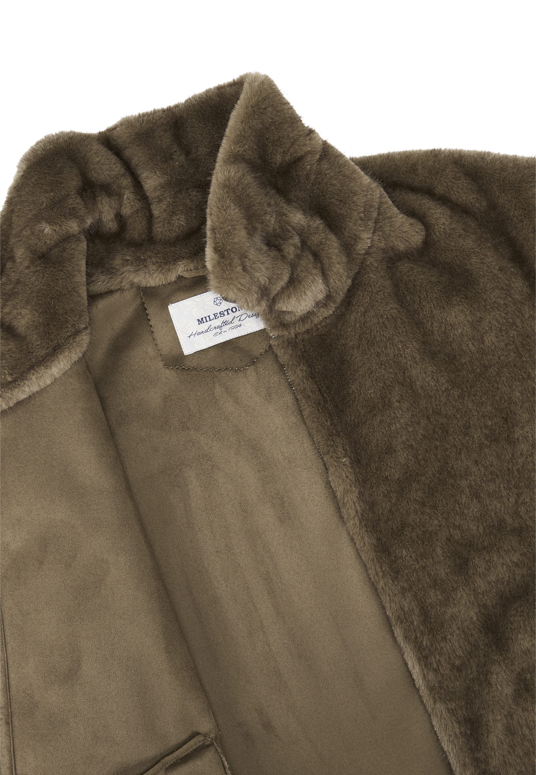 Milestone Fellimitatjacke MSLorena Damen Kunstfelljacke Übergangsjacke Tunnelzug, Metallreißverschluss