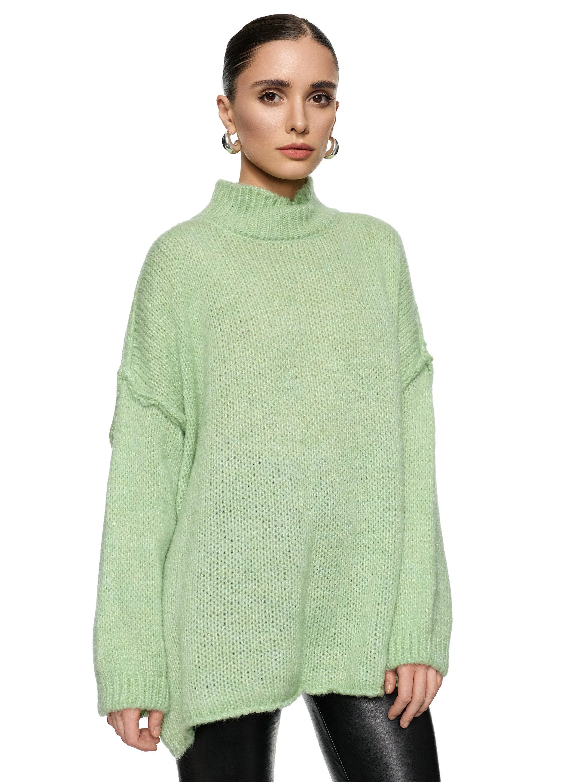 Longpullover WORLDCLASSCA Damen Oversize Strickpulllover Lang Pulli mit Steh Kragen
